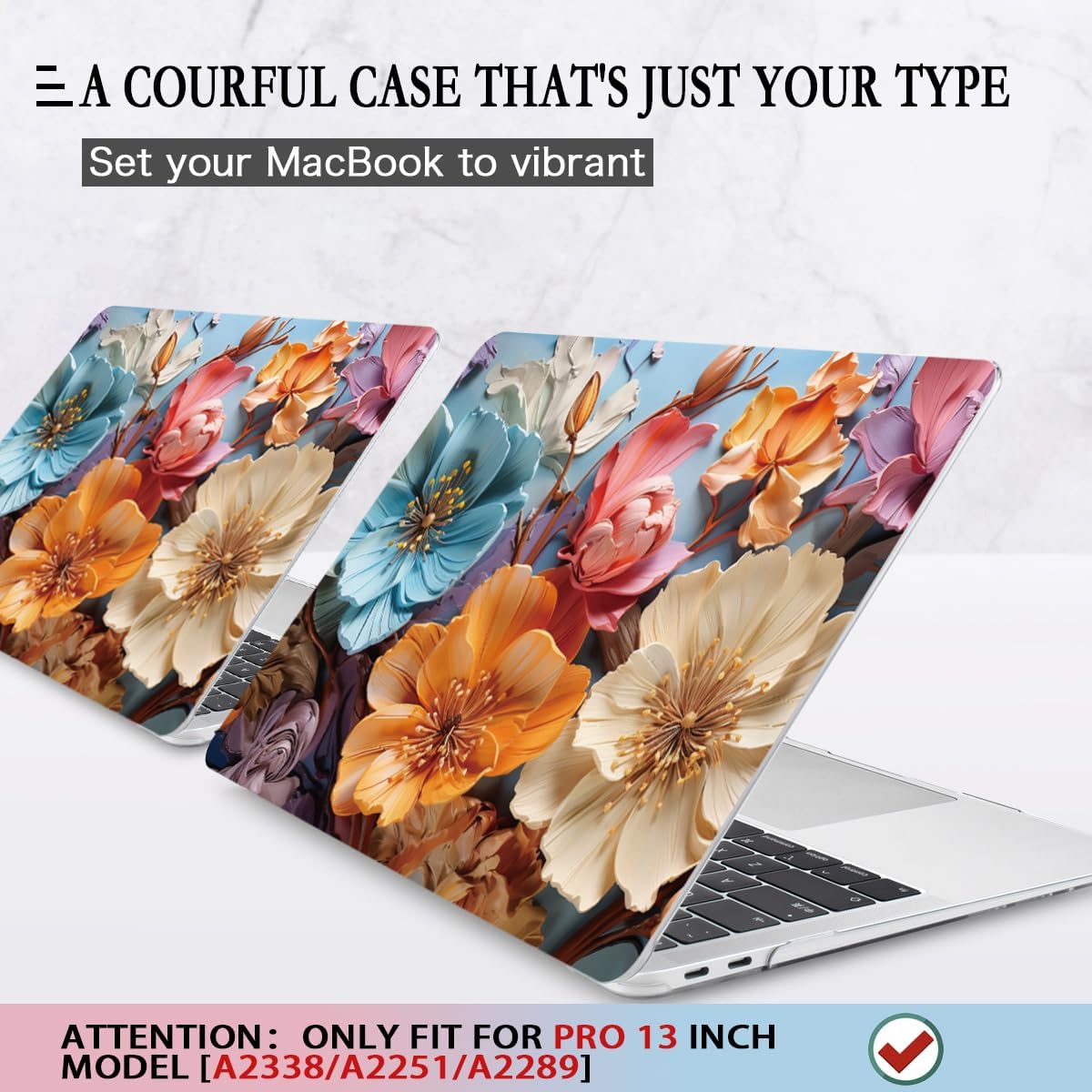 CISSOOK Compatible with MacBook Pro 13 Inch Case 2025 2024 2023 2021 2020 Release M2 M1 A2338 A2289 A2251, Hard Shell Case & Keyboard Cover for MacBook Pro 13 with Touch Bar, Silk Flowers
