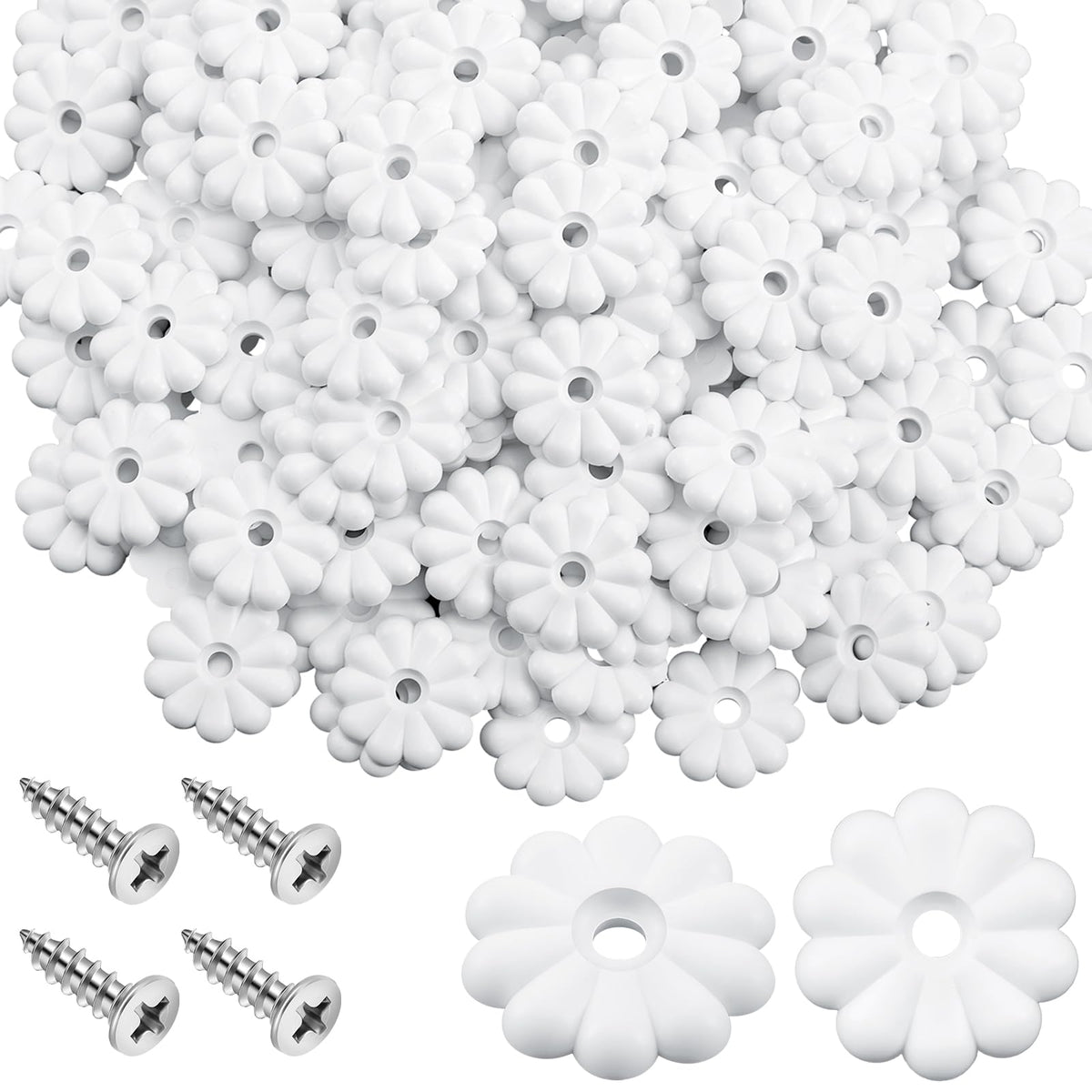 Croblissful 100 Pack Rosette Washers With Screws, Mobile Home/Rv Ceiling Rosette Buttons, Diameter 1-1/8 Inch Decorative Washers