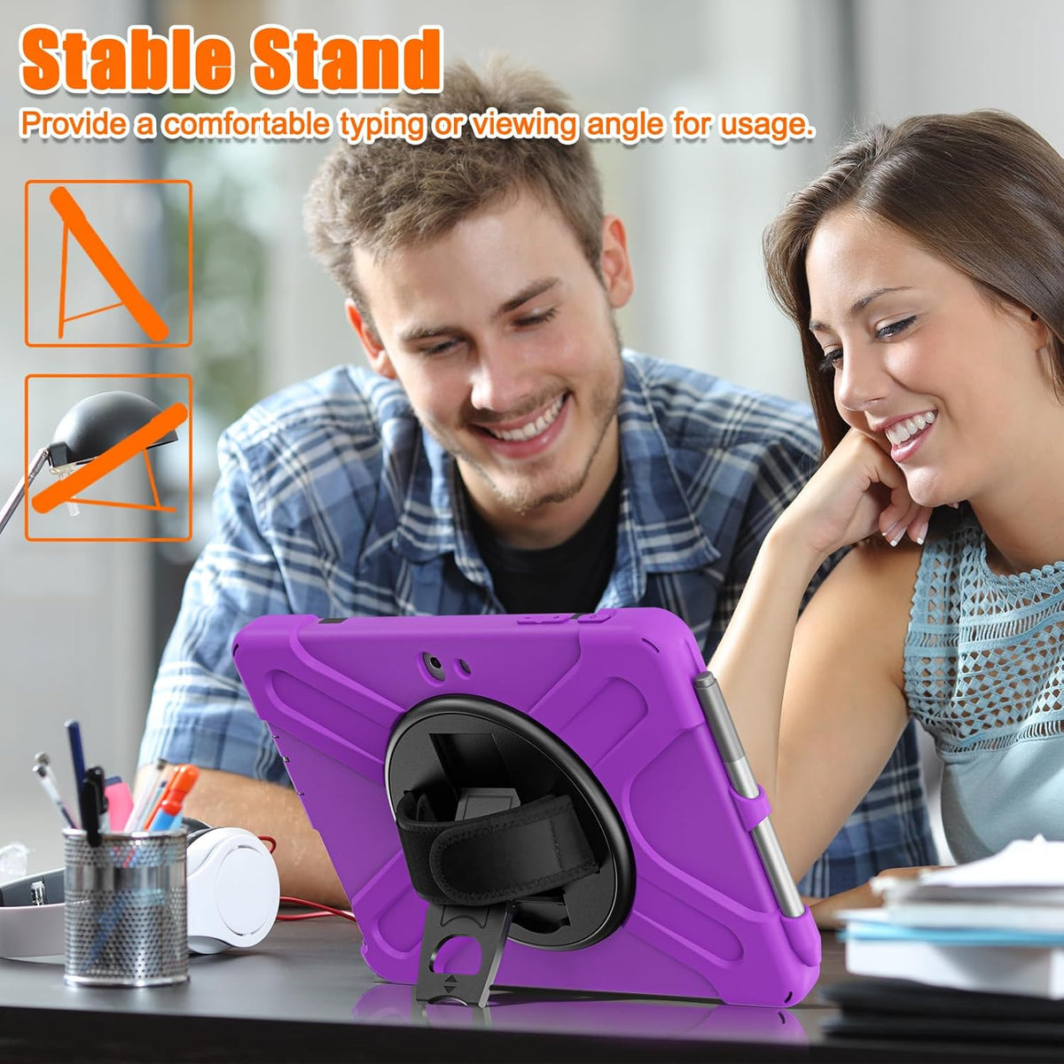 ZenRich Rugged Case for Surface Go 4 (2023)/Surface Go 3 (2021)/ Surface Go 2 (2020), Surface Go (2018) with Pen Holder Heavy Duty Shockproof Case with Stand Hand Strap and Shoulder Belt-Purple