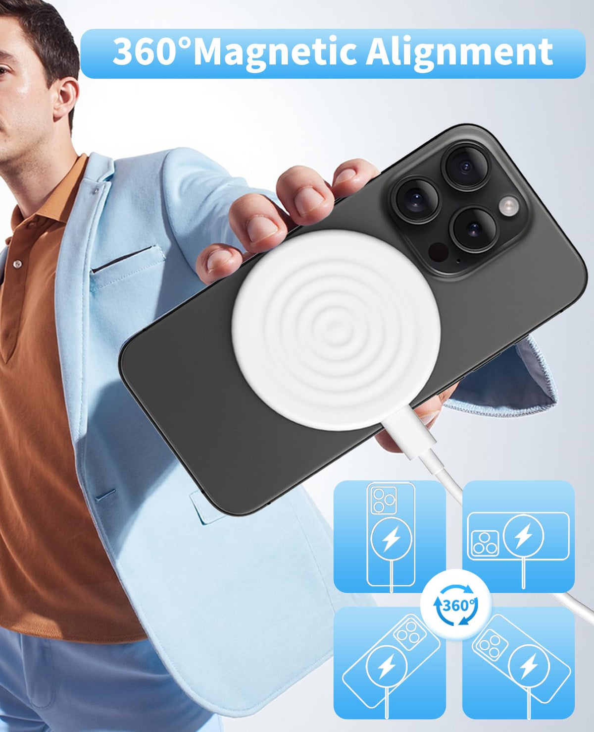 Magnetic Wireless Charger for iPhone 16 15 14 13 12 Series/AirPods 3/2/Pro 2/Pro - with 20W Power Adapter, 15W Wireless Mag-Safe Charging Pad and 6 FT