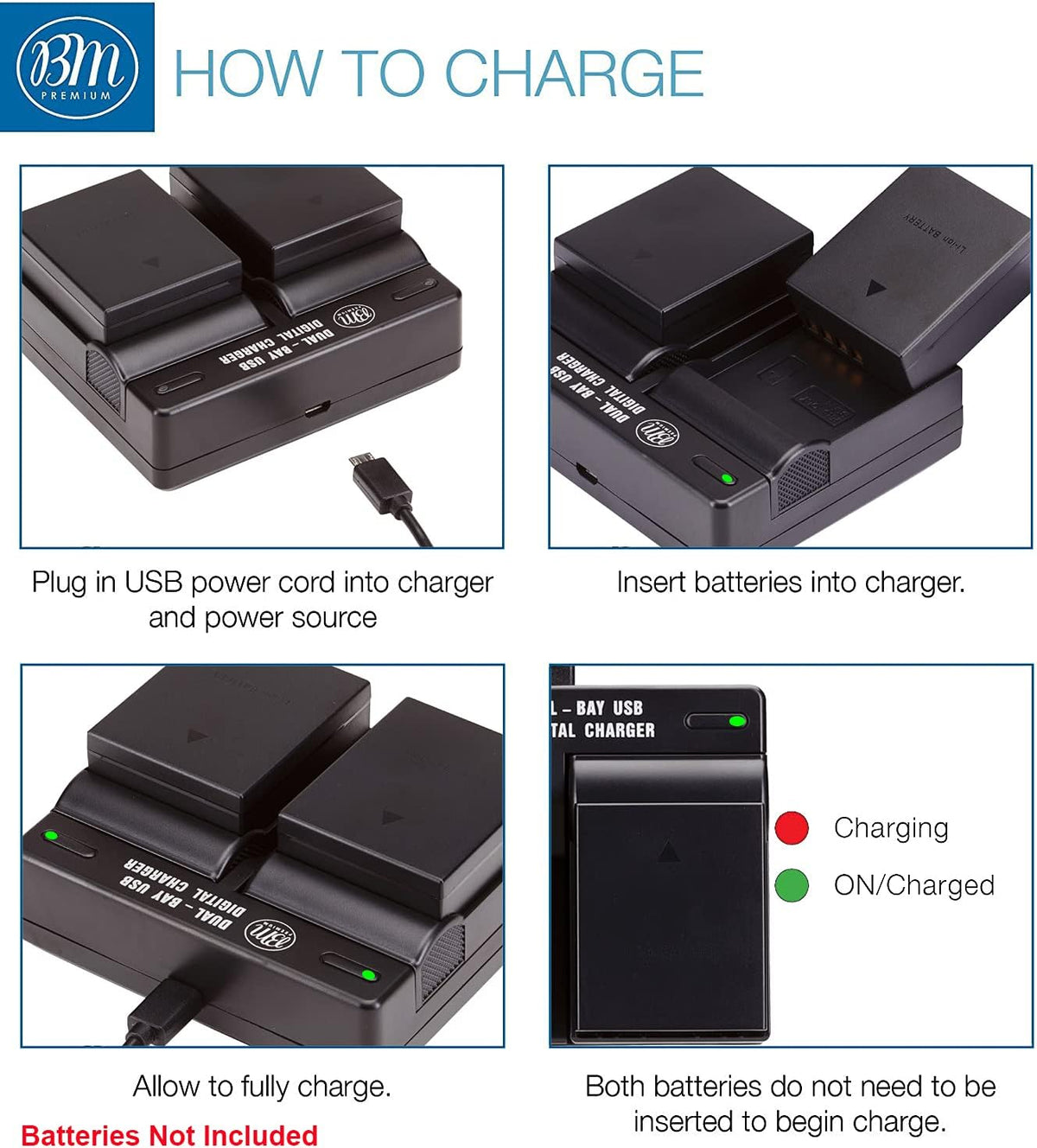 BM Premium Dual Battery Charger for Olympus OM-D E-M1 Mark II Camera