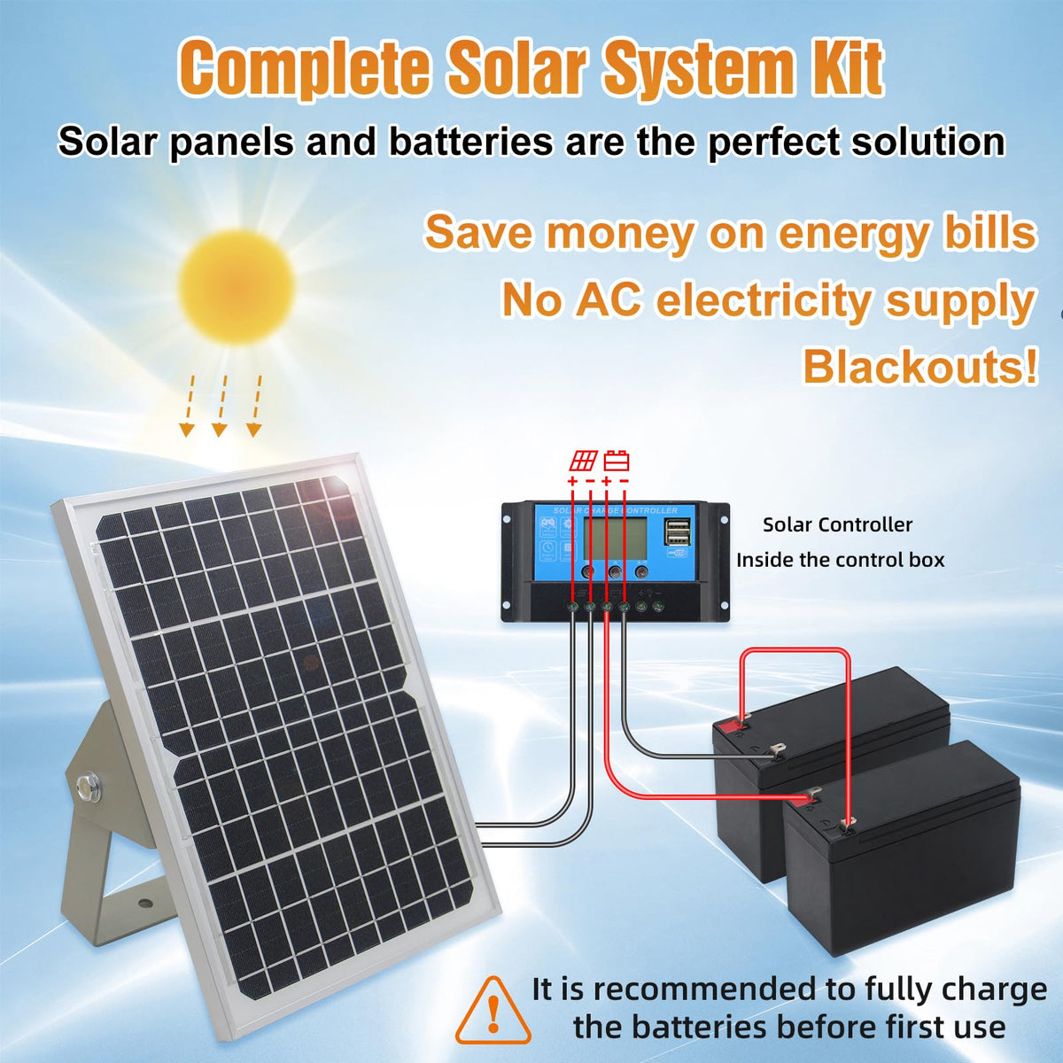 JUJIANG C01 Solar Gate Opener with Batteries & Solar Panel for Single Swing Gates Up to 440lb 12FT Automatic Gate Openers with Remote Complete Kit