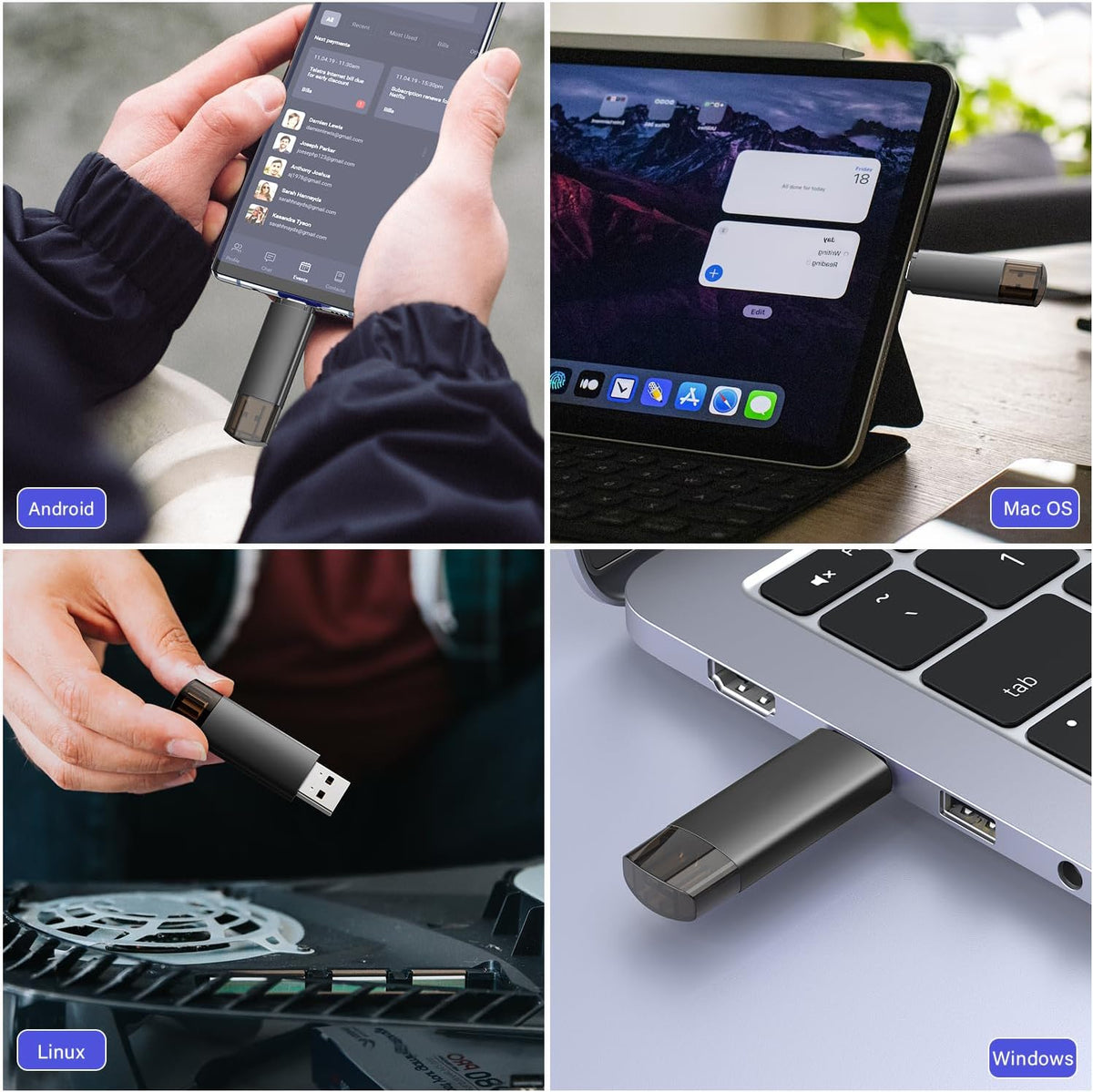 128GB USB C Flash Drive Dual USB 3.1 Flash Drive Type C + USB A Portable Type-C Flash Drive 2-in-1 USB-C Thumb Drive for Smartphone Tablet Computer Mac iPhone 15 Black
