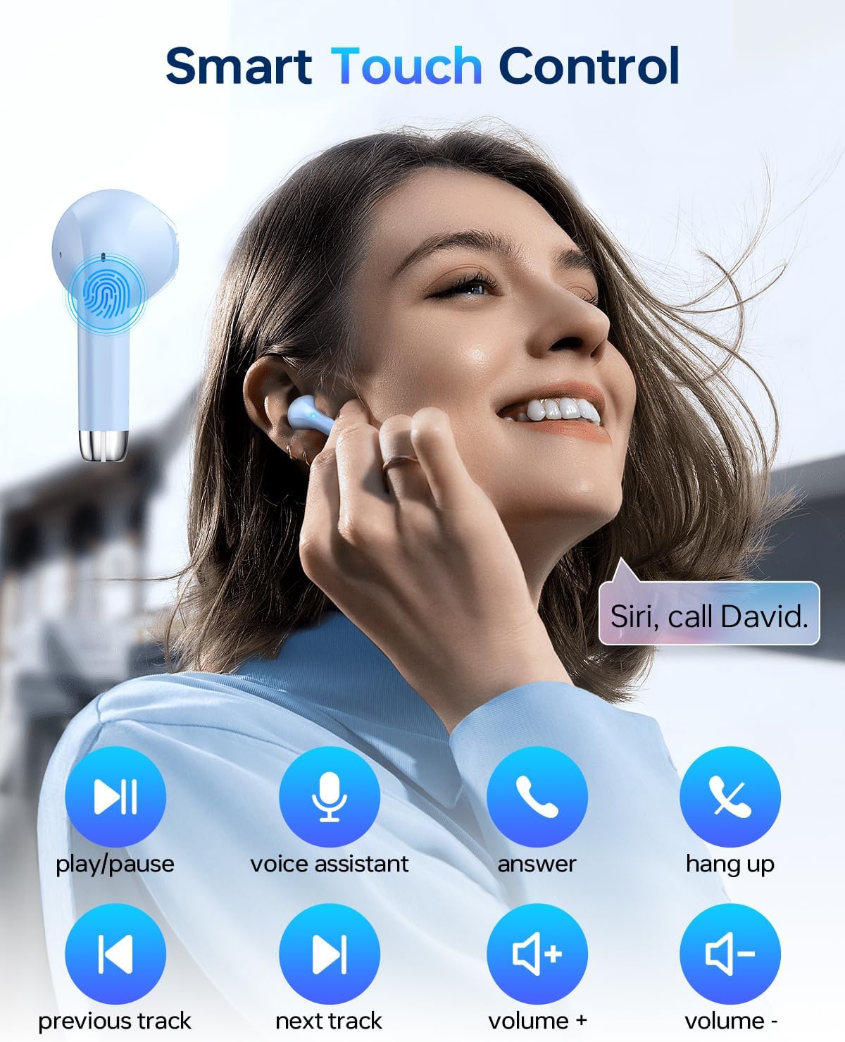 Wireless Earbuds Bluetooth 5.3 Headphones, 40Hrs Playback Stereo Ear Buds with LED Display Charging Case IPX7 Waterproof in-Ear Earphones with Mic for Phone Tablet Laptop Sports, Blue