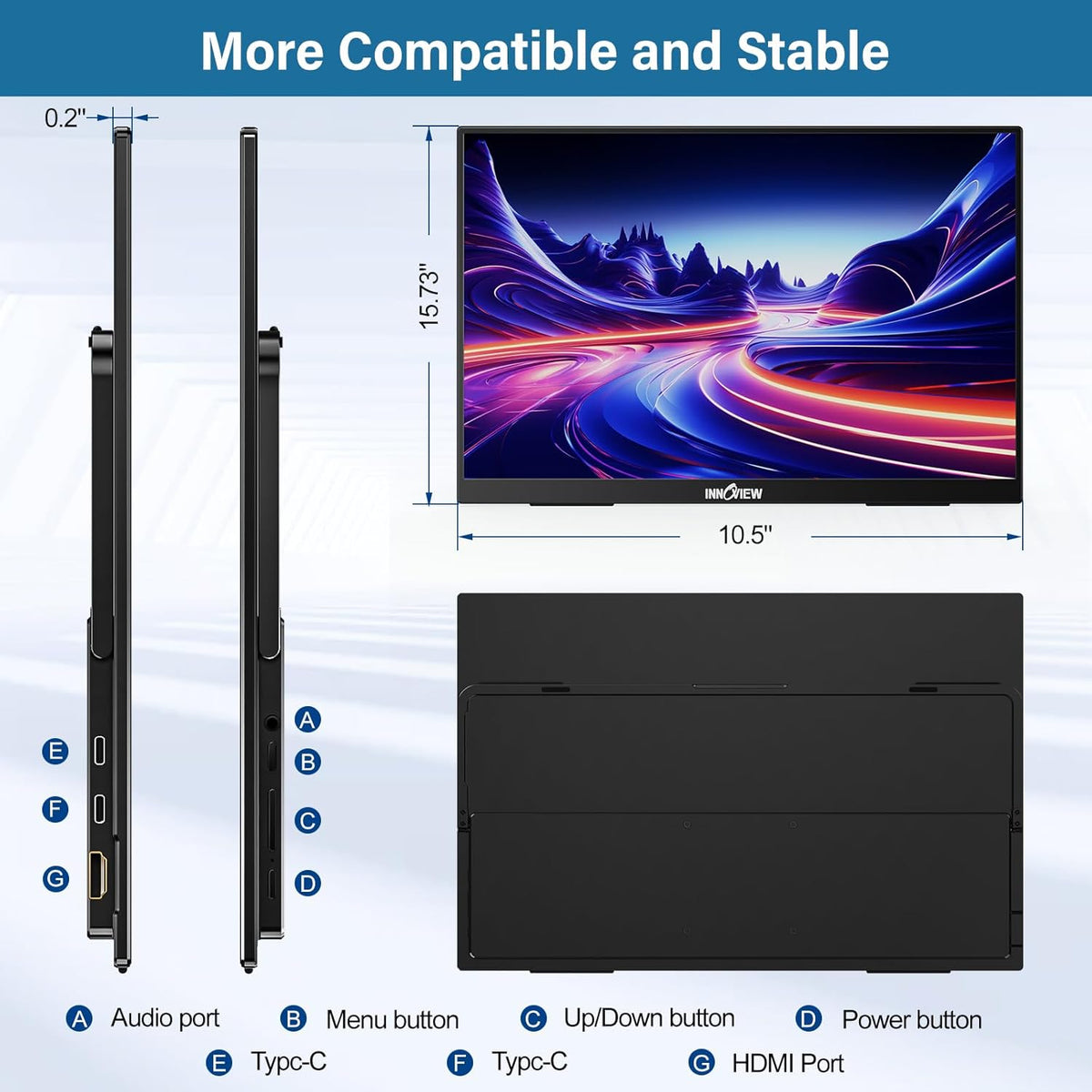 InnoView 2K 180HZ Portable Monitor, 18" OD Gameplus 2560x1600 QHD 100% sRGB Portable Gaming Monitor with Kickstand HDR FreeSync Travel Monitors for Game Console, PS5, Switch, PC, Phone