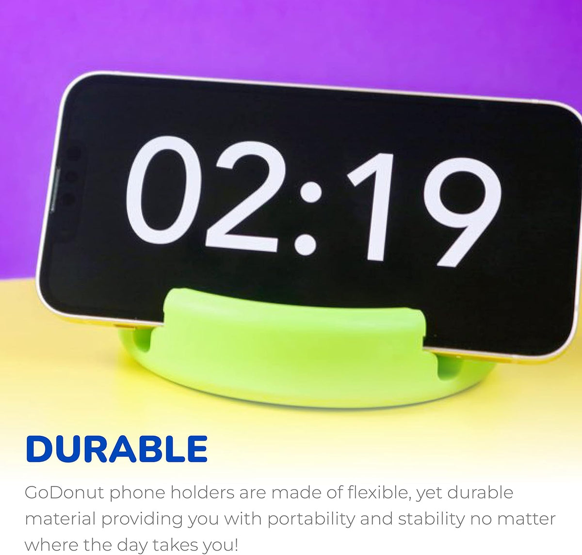 GoDonut – Phone Stand Original – Cell Phone Holder + Tablet Stand Desk Organizer – Compatible with Tablet, iPhone 16 15 14 Pro Max, Android & Most Smartphones - Lime Green