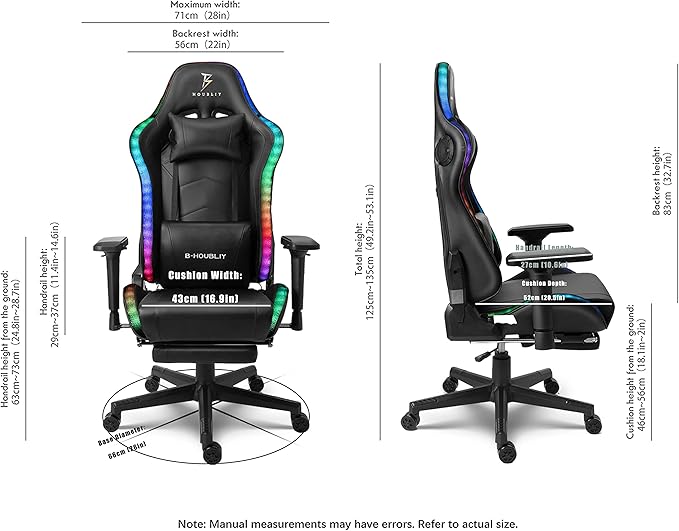 TBQATNTS Gaming Chair Computer Chair with Footrest and Lumbar SupportRGB Computer Chair with Massage Function and SpeakersHeight Adjustable Game Chair for Office or GamingRed