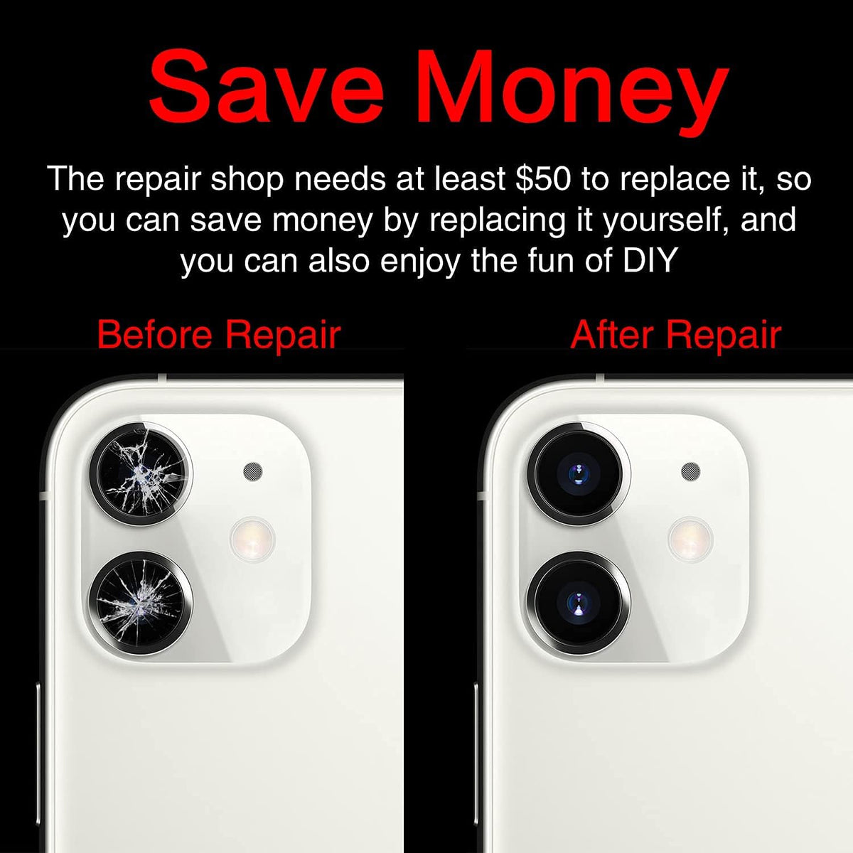 2PCS ASDAWN Back Camera Lens Glass Replacement for iPhone 11, Pre-Installed Adhesive, Installation Manual + Repair Tool