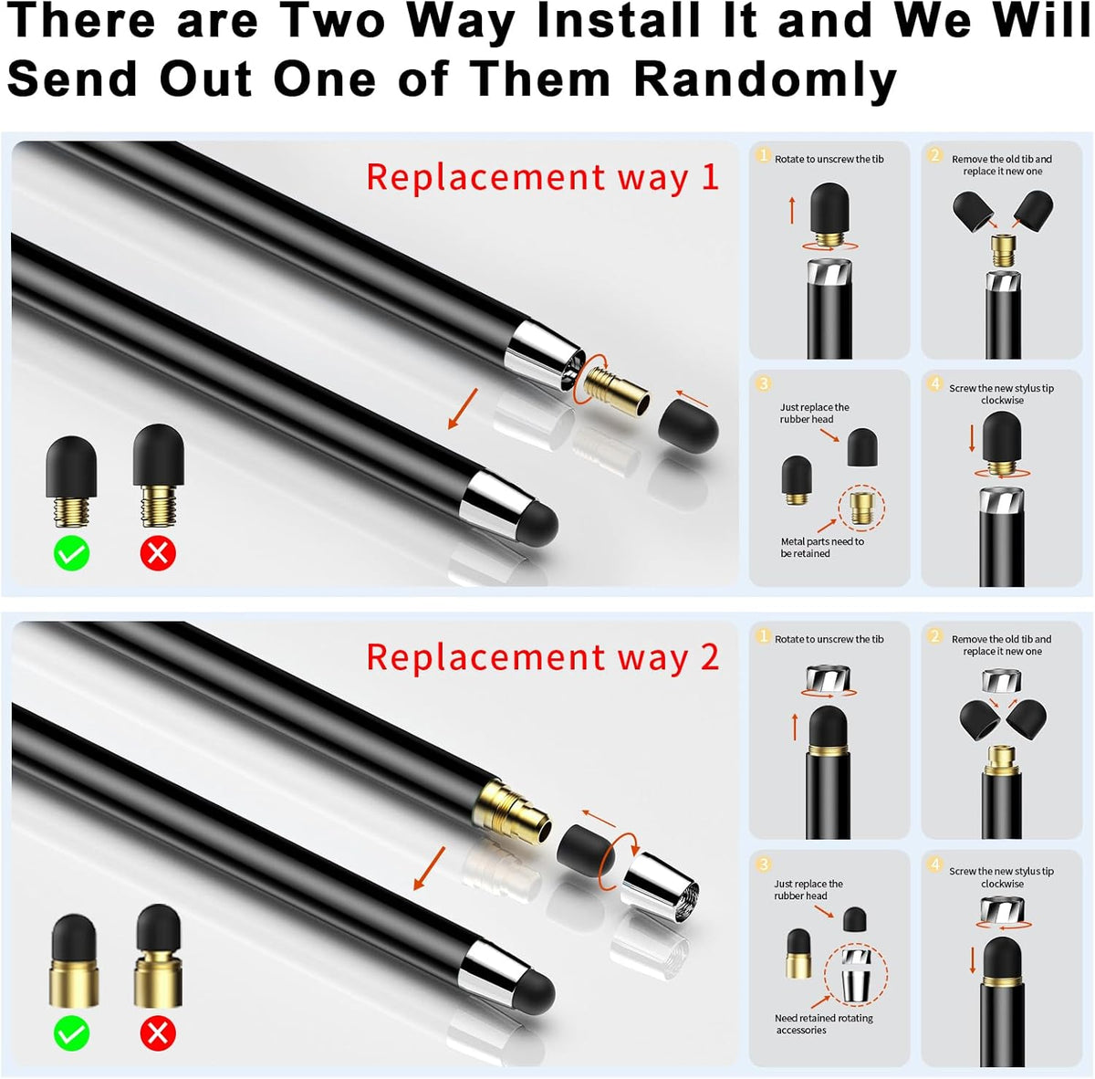 10 PCS Stylus,Stylus Pen for Touchscreen,Stylus 2-in-1 High Sensitivity & Precision Suitable for All Touch Screens of iPhone/ipad/Android Tablets(10 Stylus Pen Gold/Black + 20 Tips)