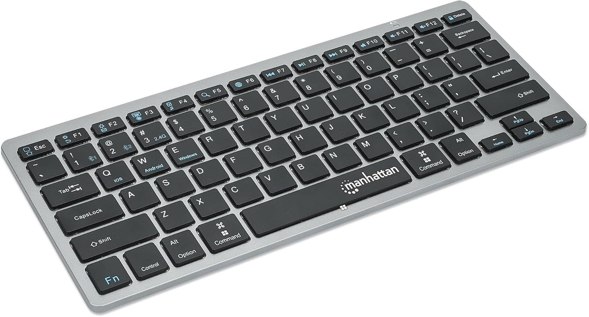 MANHATTAN Small Bluetooth Wireless Keyboard, Dual Modes of 2.4G + Bluetooth 4.2, Connects Up to 3 Devices, Slim Mini