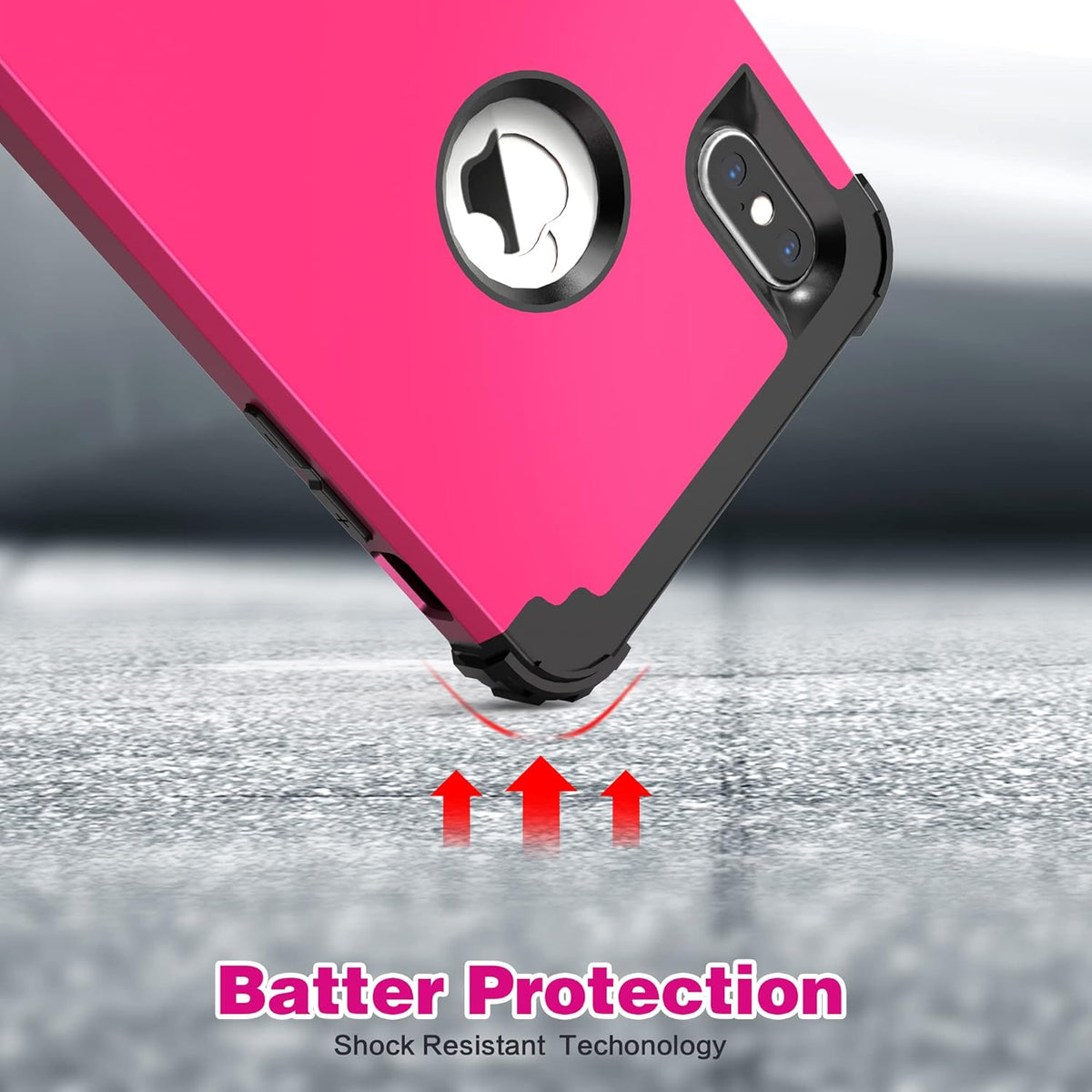 IDweel for iPhone Xs Max Case with Tempered Glass Screen Protector, 3 in 1 Heavy Duty Protection, Rose Red