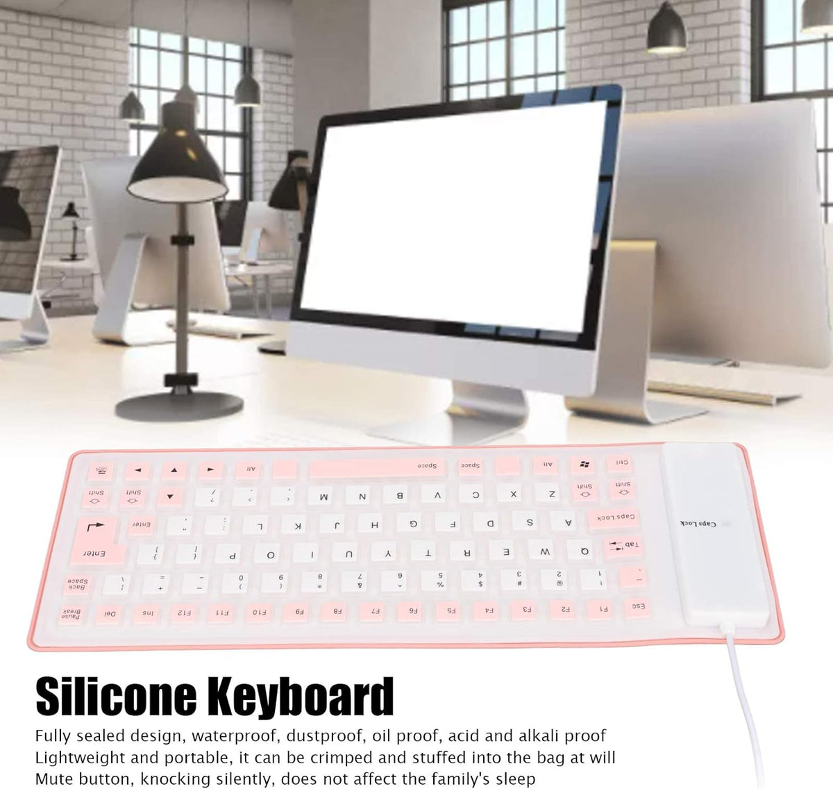 Silicone Keyboard, Foldable Flexible USB Wired Gaming Keyboard, 85 Keys, Fully Sealed Design, Waterproof, Dustproof