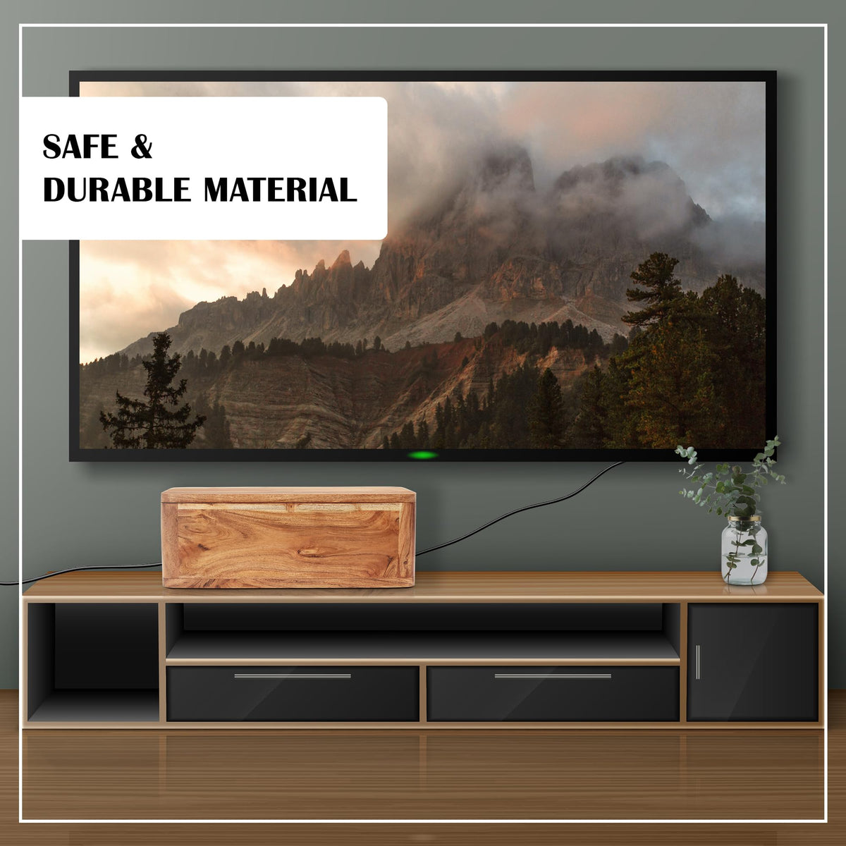 Large Cable Management Box - Acacia Wood - Cable Organizer Box and Power Strip Box for Electrical Cord Management - Hide Desk Cord and Floor Cables - Wire Storage and Organization for Cords