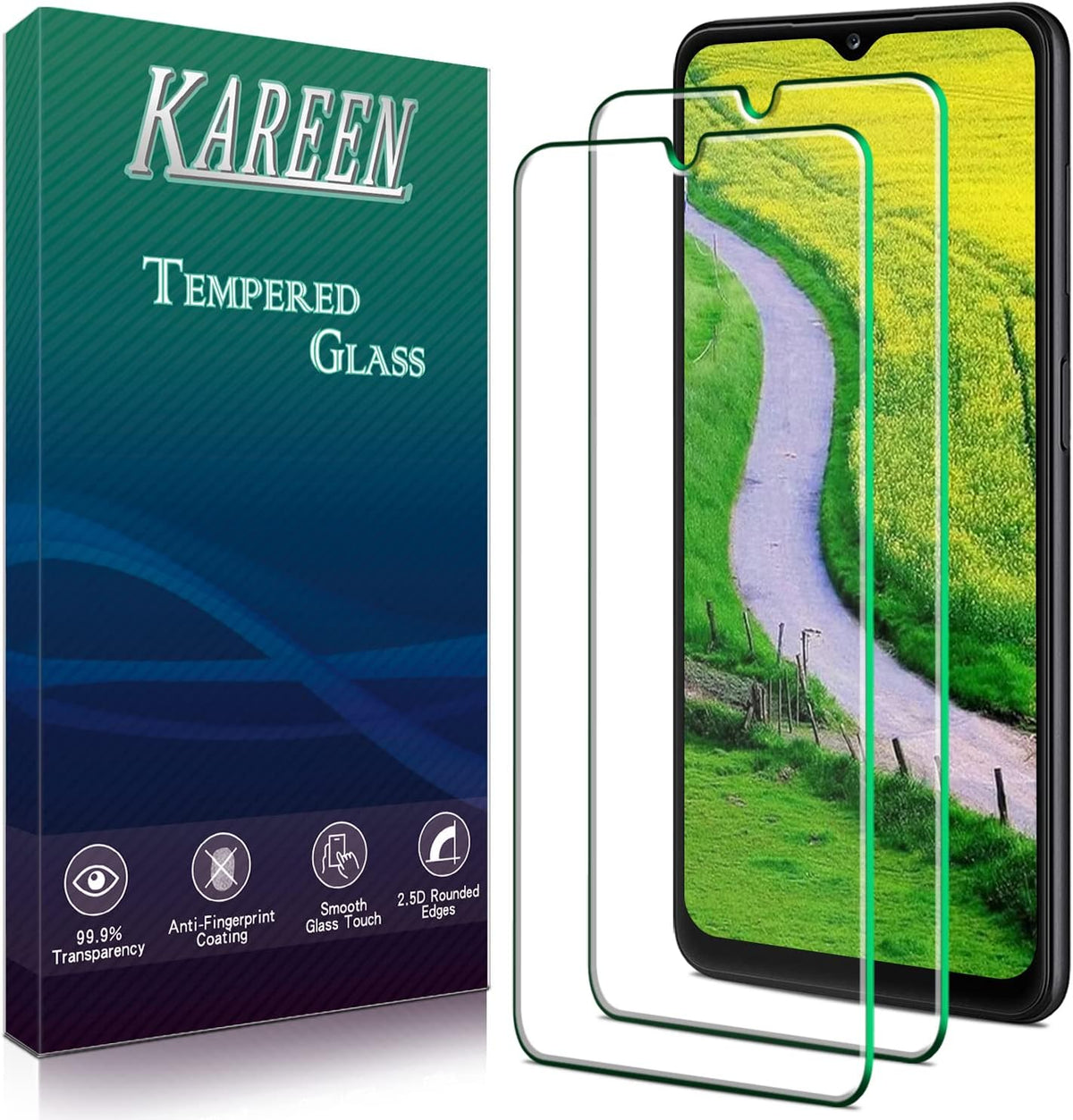 KAREEN 2 Pack Screen Protector for Samsung Galaxy A02s/A02, HD Tempered Glass, 9H Hardness, Anti-Scratch, Touch