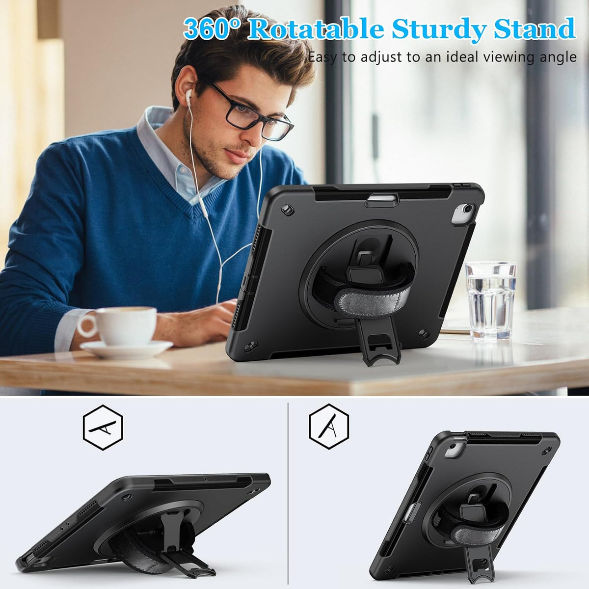 Case for iPad Air 13 Inch M3 2025 & M2 2024: Military Grade Cover for iPad Pro 12.9 6th/5th/4th/3rd Generation W/Screen Protector- Stand- Pencil Holder- Handle- Shoulder Strap- Black