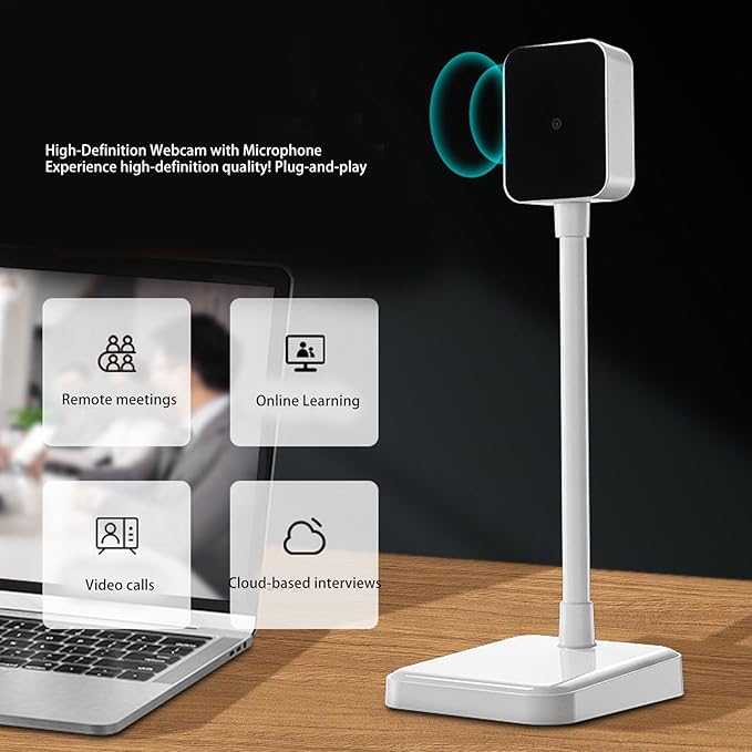 Fabater 1080p HD Computer Camera with Microphone Laptop USB PC Webcam 30fps Adjustable Angle Plug and Play for Win7 8 10 OS X