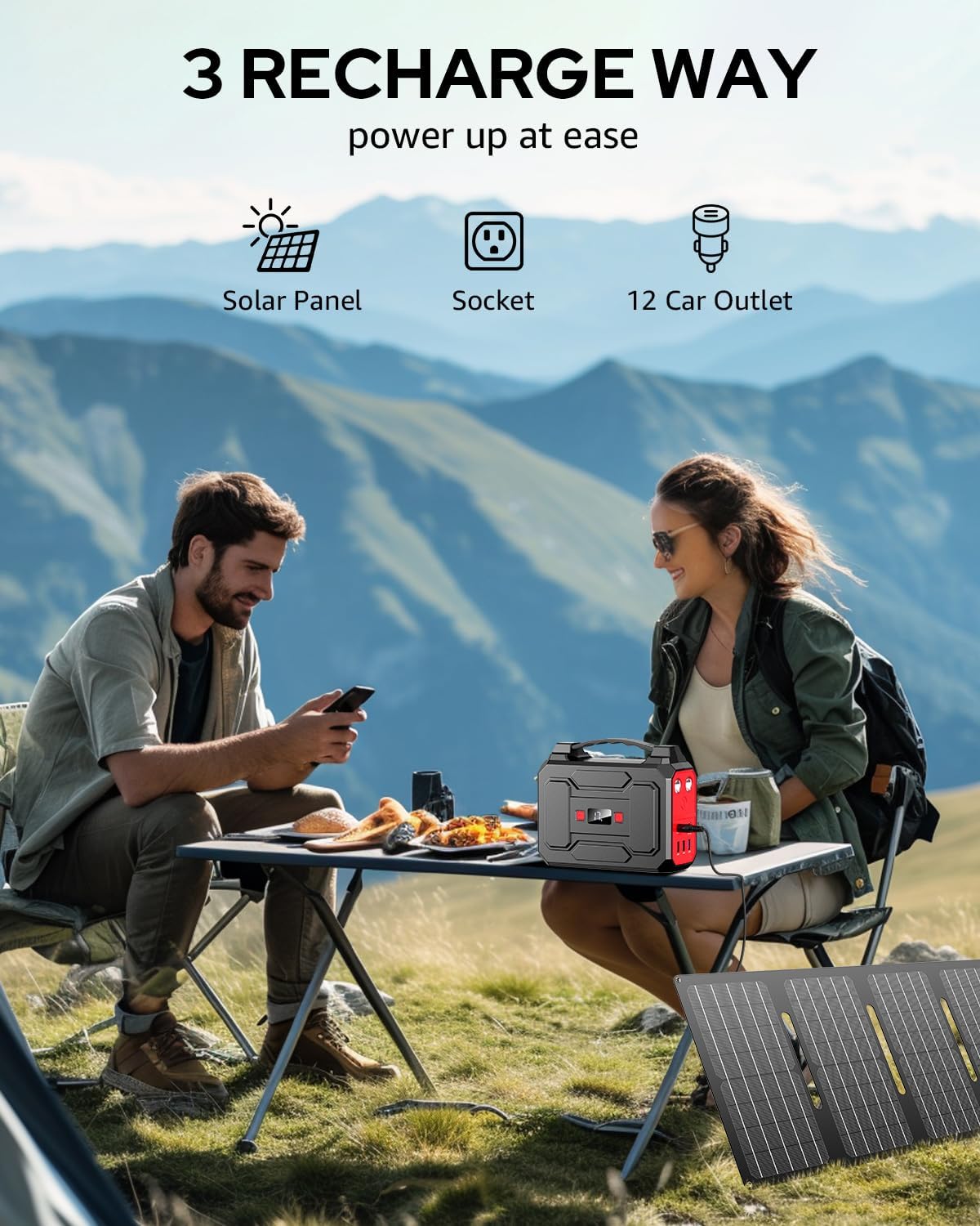 Solar Powered Generator 200W Peak/100W Rated, Portable Solar Generator Power Station with Solar Panels 40W Included, 146Wh Solar Power Bank with AC Outlet 110V for Home Use Camping Outdoor Adventure