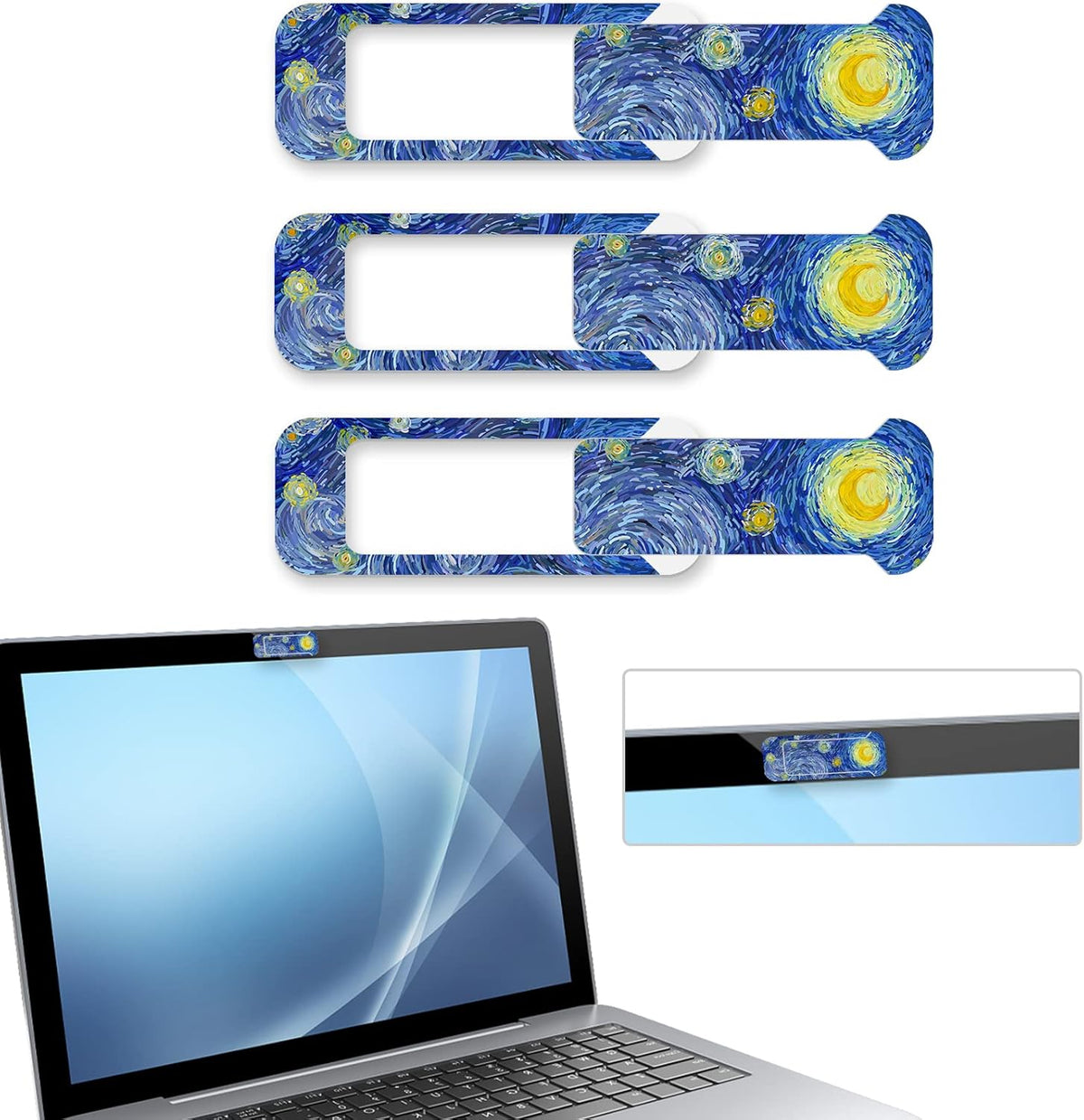Webcam Cover, 3 Pieces, Laptop Camera Cover, Privacy Shielding Capacity is Twice as Big as The Traditional, Suitable for Computer Mobile Phones, laptops, Tablets and so on (Blue Pattern)