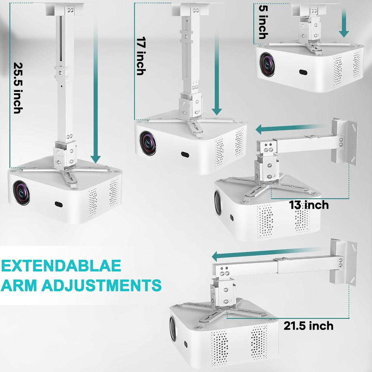 HISUNSING 3-in-1 44lb, Projector Ceiling Mount with Extension Pole, Wall Projector Mount Height Adjustable, Bracket