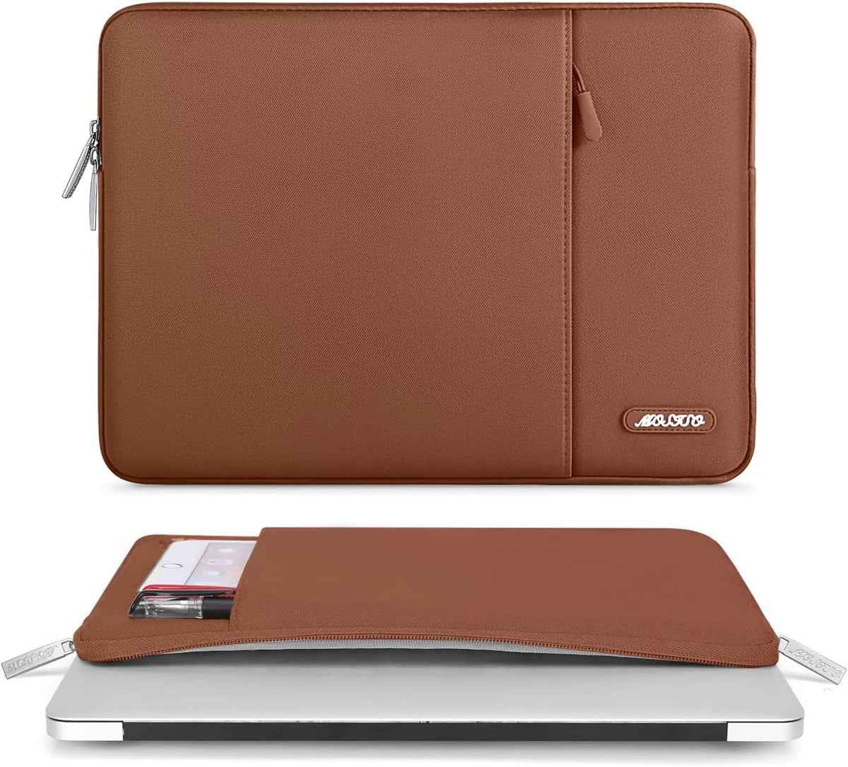 MOSISO Laptop Case 13.3 inch, 13-13.3 inch Laptop Sleeve Compatible with MacBook Air/Pro 13 / Pro 14, HP Dell ASUS Lenovo Notebook, Polyester Vertical Computer Sleeve Bag with Pocket, Caramel Brown