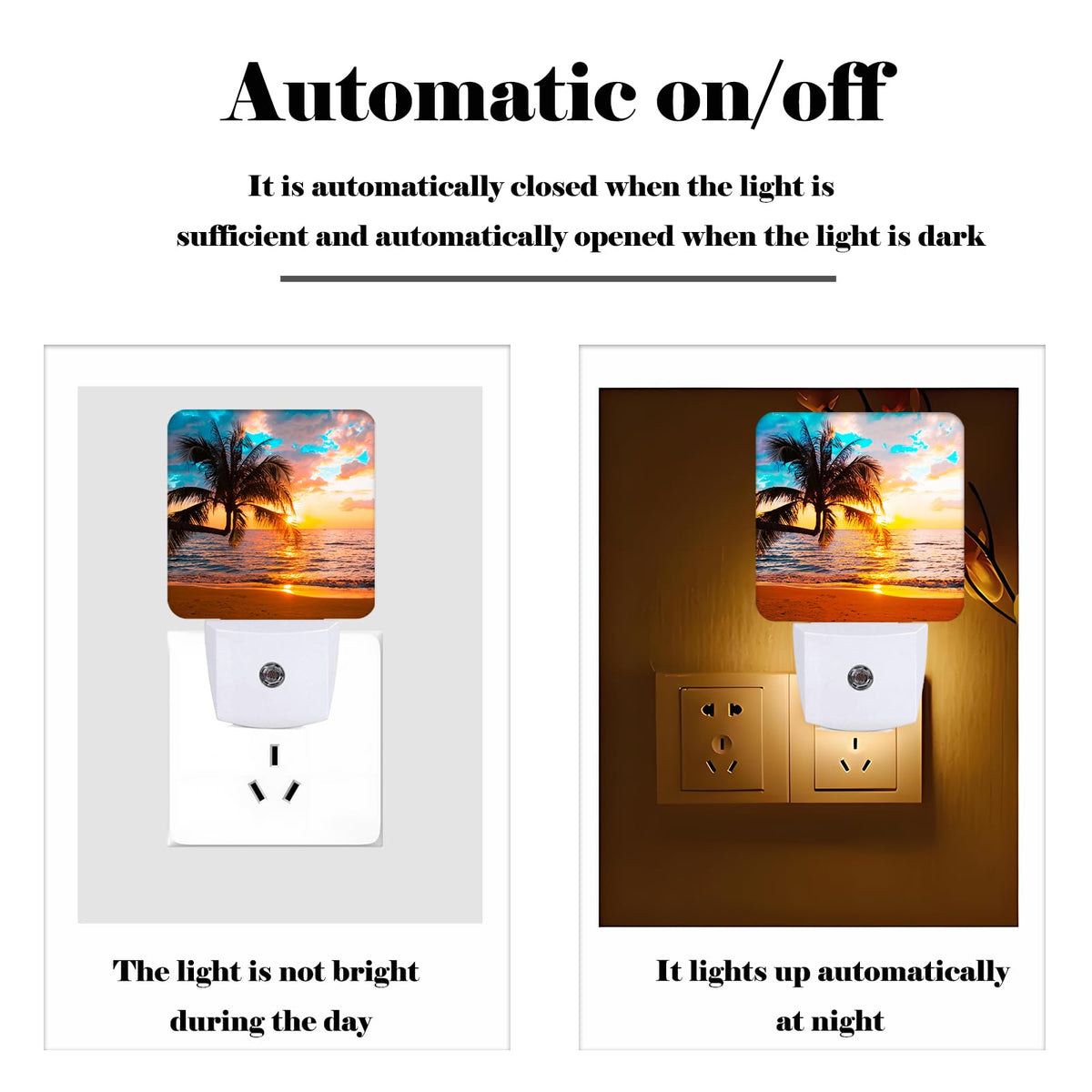 FSHVQKD Summer Sunshine Beach Night Light,Plug Into Wall Decor for Stairway,Hallway,Kitchen,Dusk to Dawn Sensor Nightlights for Boys/Girls/Women/Men
