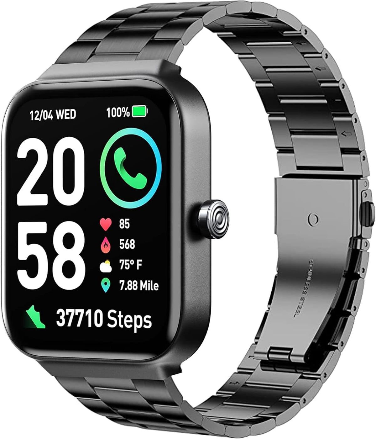 Compatible Stainless Steel Metal Replacement Strap for Fitpolo IDW15 Smart Watch, 19mm, Compatible with
