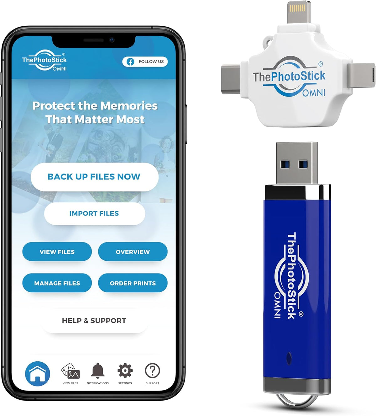 ThePhotoStick® Omni 256GB + Protective Case | Secure Photo & Video Backup and Transfer | Digital File Organization | USB & Multiport Connection for Phones, Tablets and Computers | Water Resistant Case