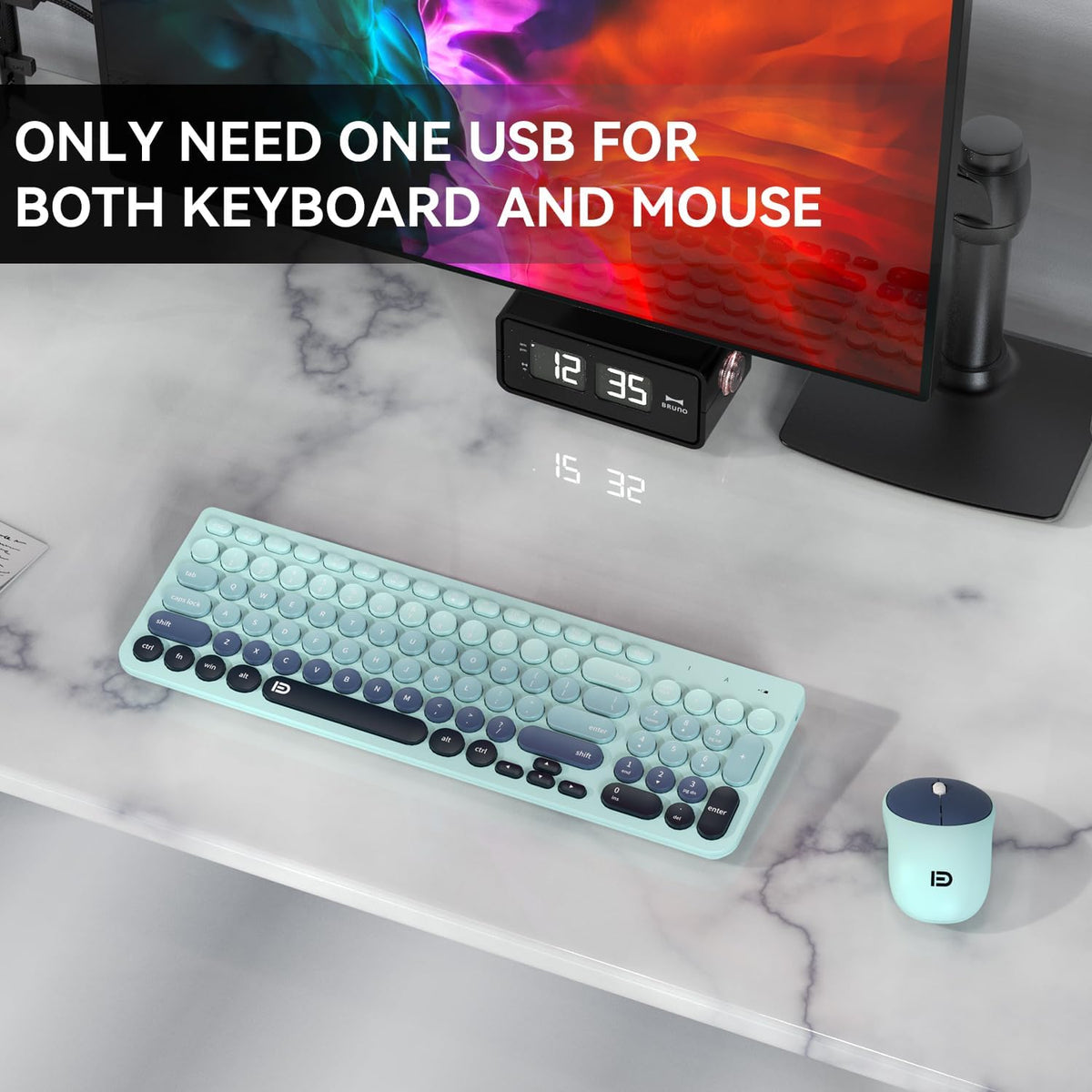 Wireless Keyboard and Mouse Combo - 2.4GHz USB Cordless Round Keys Set for Laptop, Computer, TV (Indigo Blue)