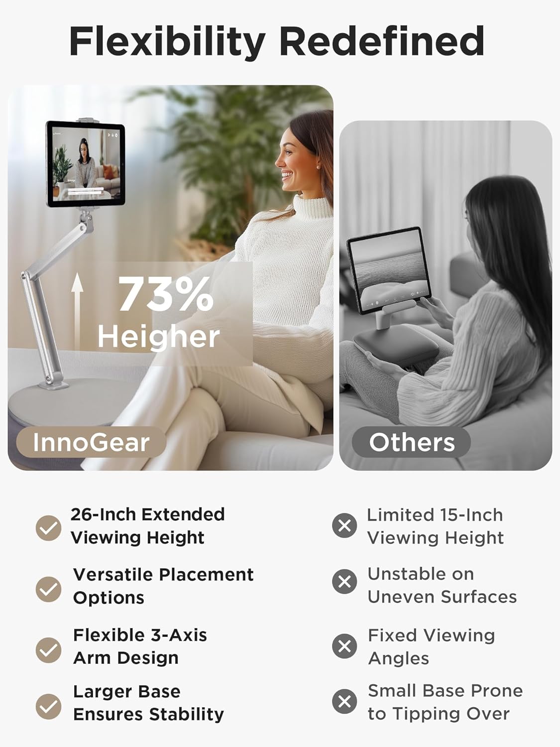 InnoGear 360 6" 13" Tablet Pillow Stand for Lap, Adjustable Hands-Free Holder Mount for Bed Sofa Reading Compatible