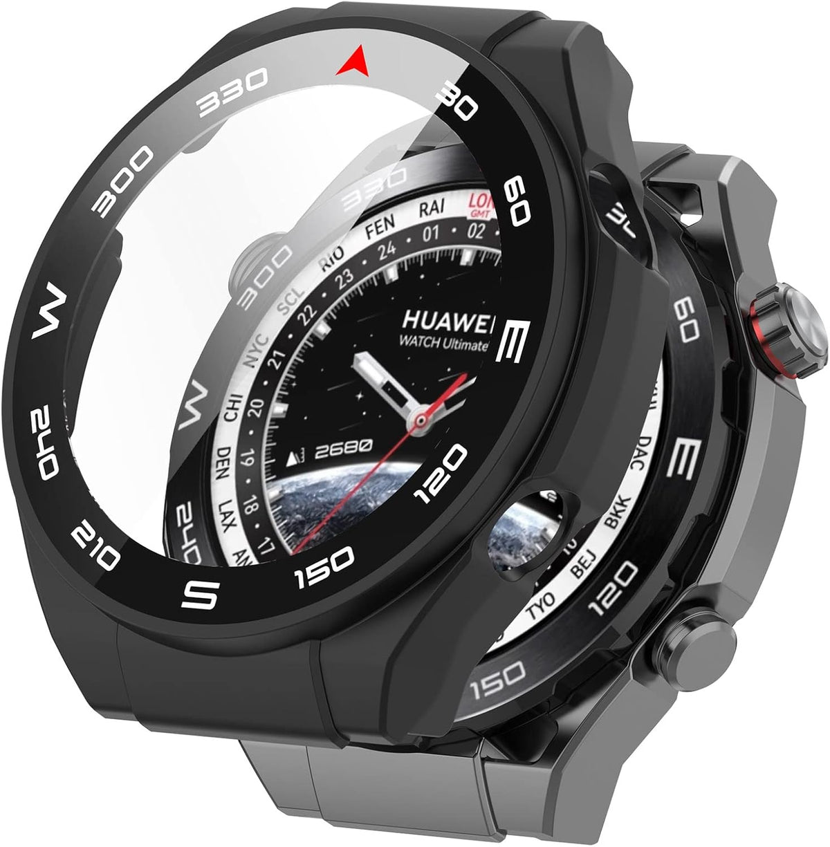 FitTurn PC+Tempered Glass Screen Protector Case for Huawei Watch Ultimate, Full Coverage Bumper (6 Pack)