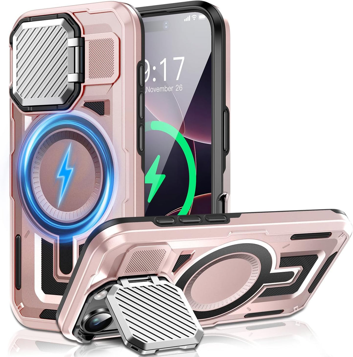 Camera Stand Case for iPhone 16 Pro Max, [Compatible with Mag Safe] [Lens Cover] 2024 Version Military Grade Protective Soft Case for iPhone 16 Pro Max 6.9 inch Men Women, Pink
