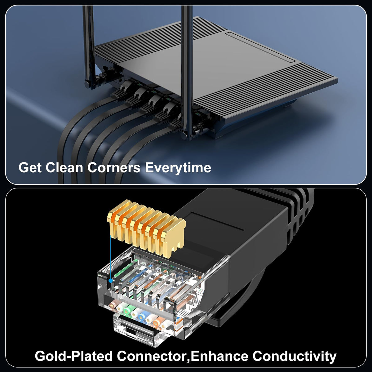Cat 6 Ethernet Cable 100 ft, Indoor&Outdoor, High Speed 10Gbps Internet Network, Pure Copper Flat Ethernet Patch Cable Long, Computer LAN Cable