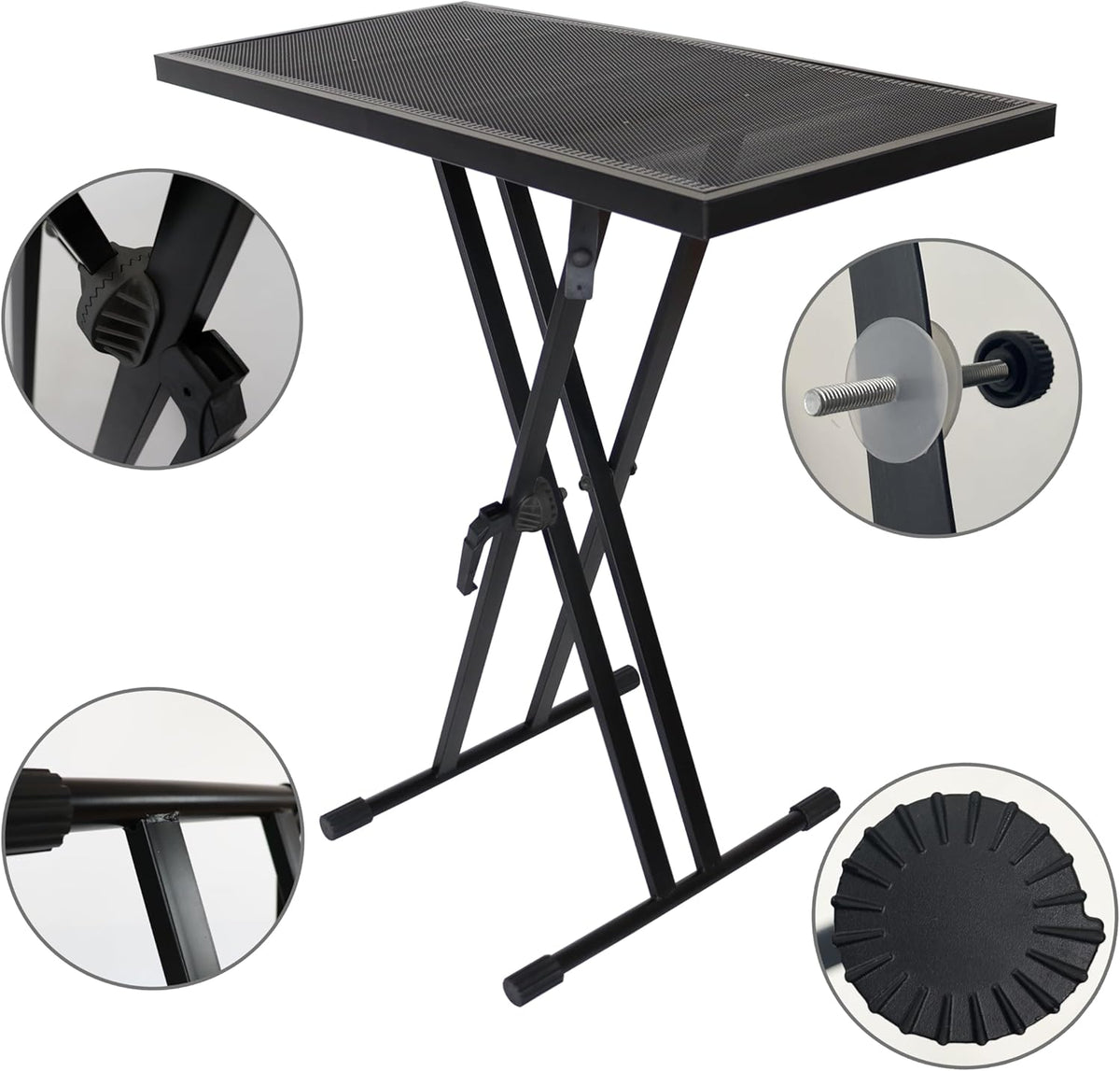 Portable DJ Table Stand DJ Controller Stand DJ Desk DJ Booth Adjustable Height DJ Stand For Laptop/Synth DJ Mixer Stand with Braced Keyboard Stand w/35” x 17.3” Table Top and Travel Bag