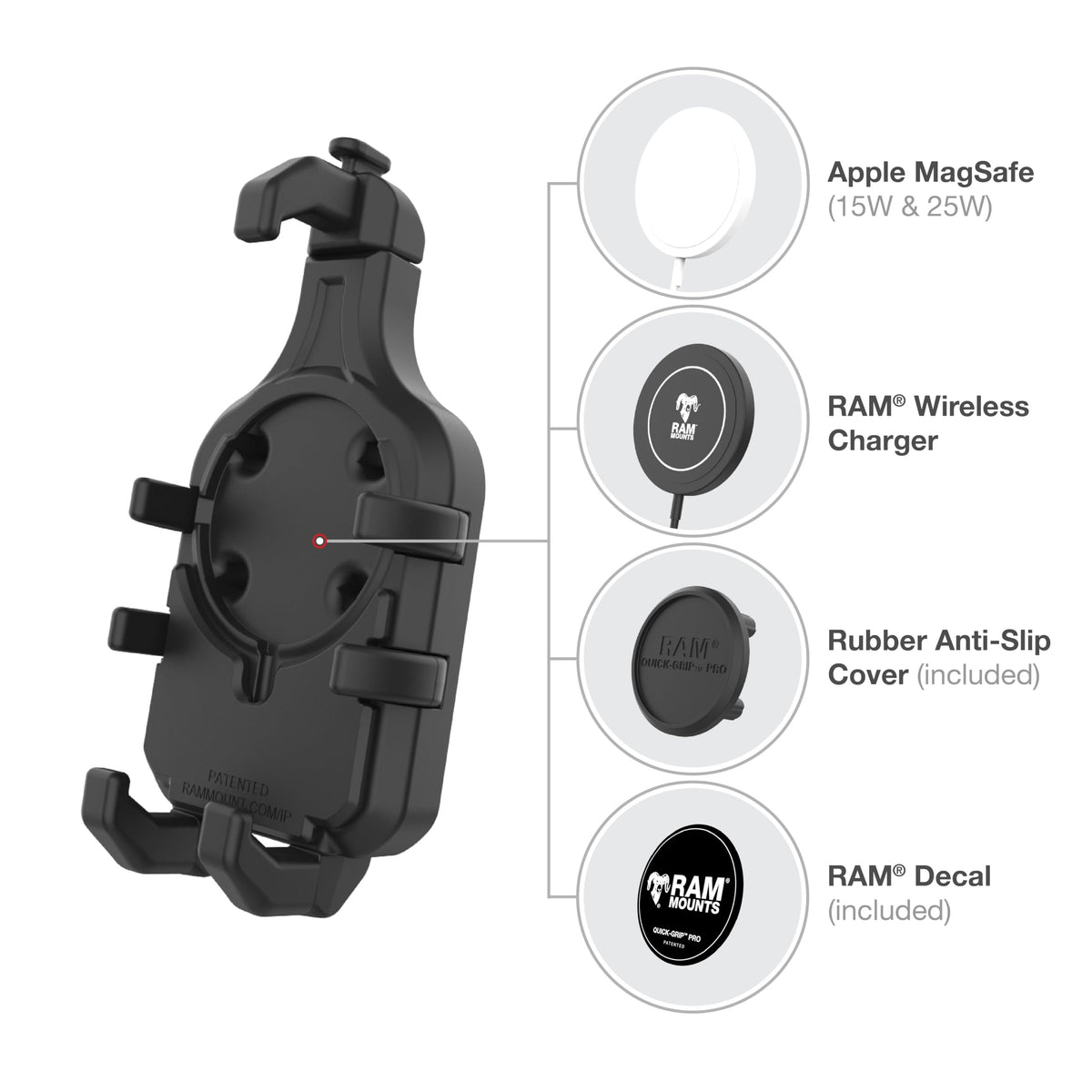 RAM MOUNTS Quick-Grip Pro Motorcycle Phone Holder with Vibration Damper, B Size 1" Ball Mount for Smartphones & GPS Devices, RAM-HOL-PD5BVU