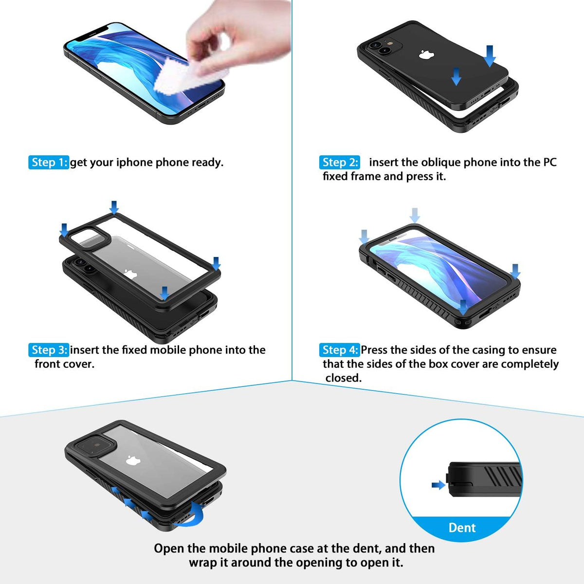 Nineasy iPhone 13 Pro Case, [IP68 Waterproof] [360 Full Body] with Built-in Screen + Camera Protector, Black