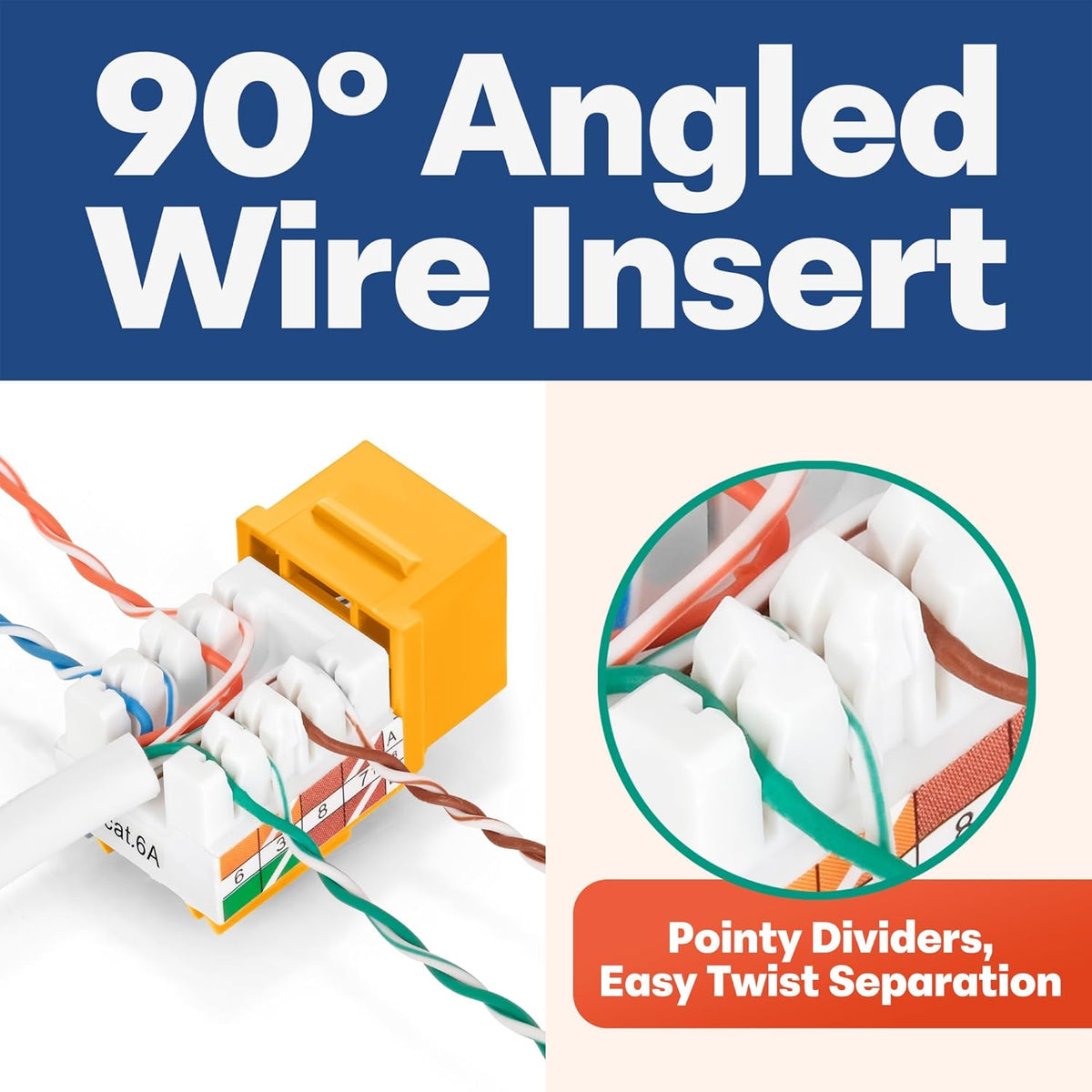 Everest 90° Angled RJ45 Cat6A Keystone Jacks 10-Pack in Yellow - Slim Profile Female RJ45 Connectors - Cat 6A Keystone Jack - Compatible with 90° Angled Speed Termination Tool - easyJACK (B094WB91H3)