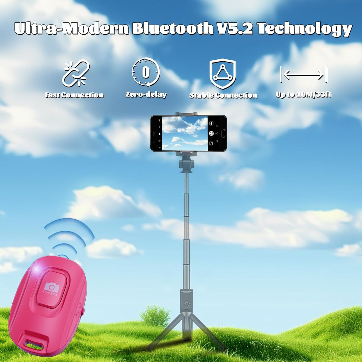 MAIRAN Rechargeable Wireless Camera Remote Shutter for iPhone and Android Smartphones, 2 Pack Bluetooth Phone Remote Control,Selfie Button for Photos and Videos Charging Cable Included- Pink&White
