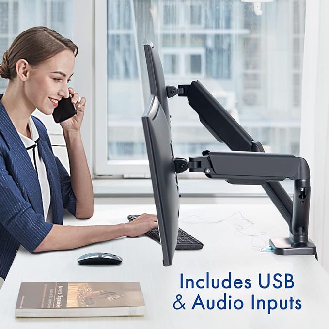 Dual Spring LCD Monitor Arms with USB and Multimedia Ports for: ViewSonic VA2247-MH 22 Inch Full HD 1080p Monitor with Ultra-Thin Bezel 75 Hz Eye Care for Home and Office