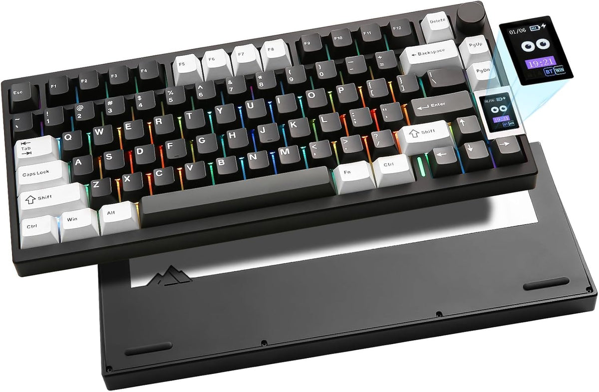 YUNZII AL80 Wireless Mechanical Keyboard,Full Aluminum CNC, Smart LCD Display,Hot Swappable Gasket Mount 75% Layout with Knob,BT/2.4G/USB-C,QMK/VIA Support for Win/Mac (Black, Gateron Zero Switch)