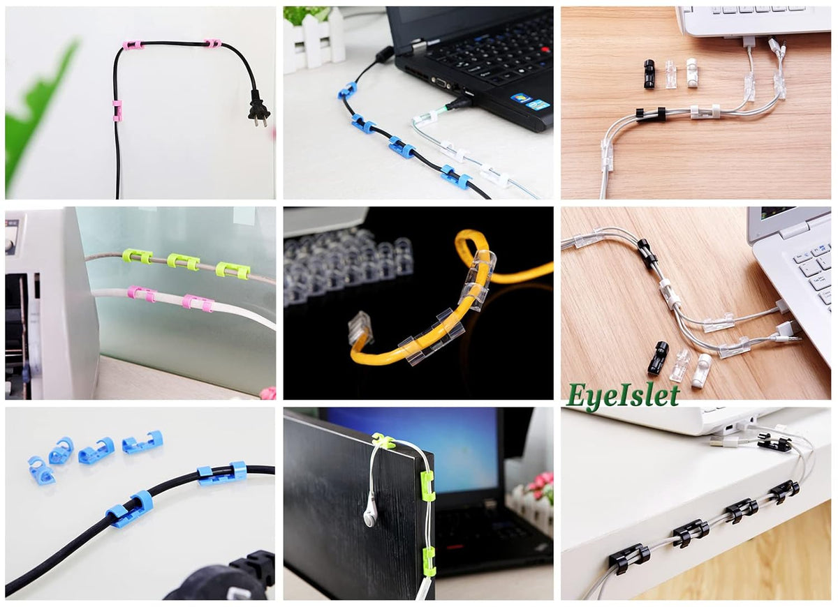 Self-Adhesive Cable Clips Organizer, Pack of 20 (Black, 0.27 inch) for Cord Management