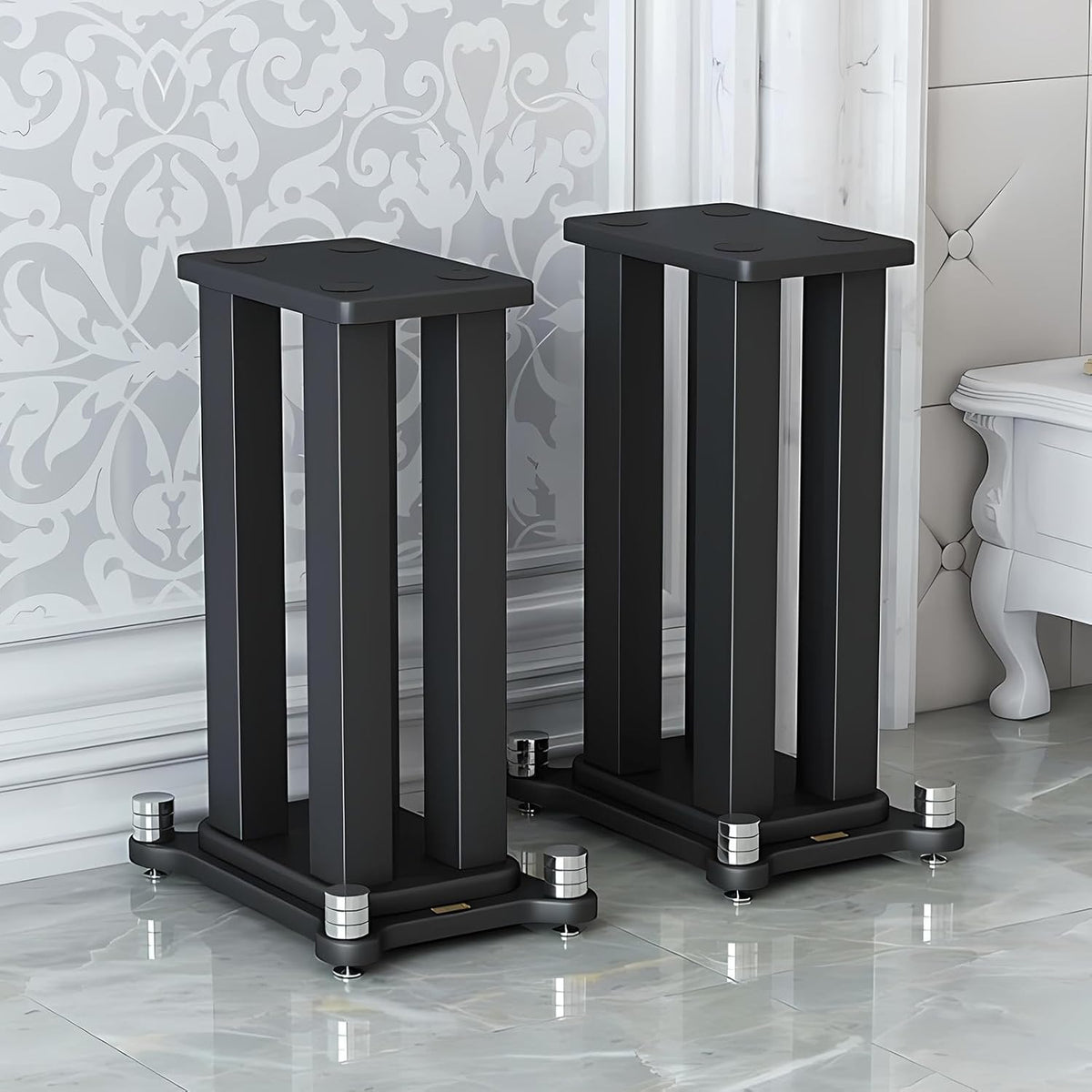 A Pair of Speaker Stands, Bookshelf Speaker Stand Steel Frame Support for Speakers up to 40 kg, Vibration-Absorbing MDF Design, Universal Speaker Stand Improves Sound Quality (80cm/31.4in)
