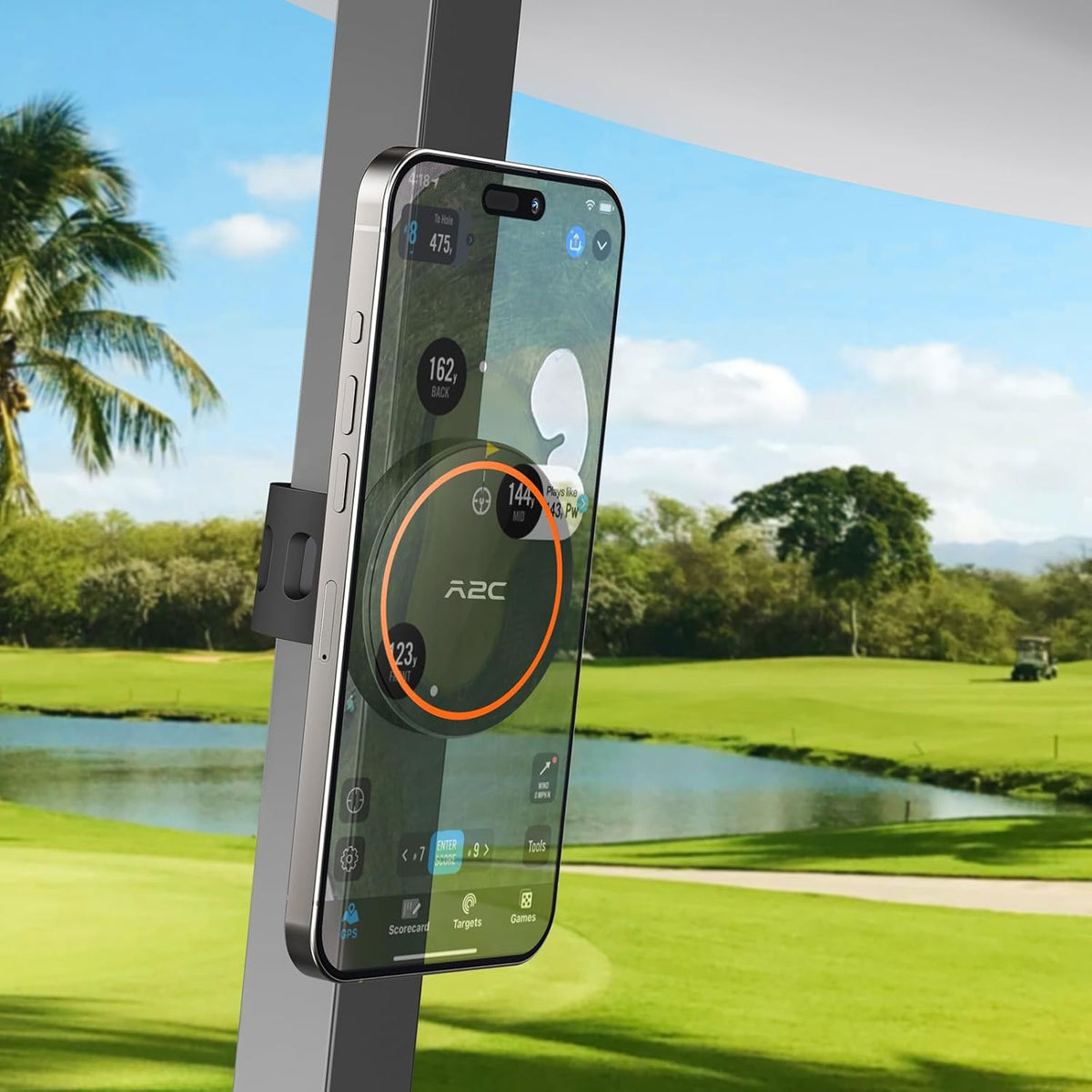 A2C Magnetic Golf Cart Phone Holder Fit for EZGO/Club Car/Yamaha, Strong Magnet Phone Mount with Adjustable Strap for Golf Cart Railing, Compatible with Magsafe iPhone, Essentials Gift for Golfer