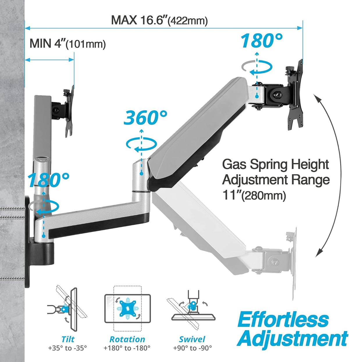 AVLT Dual Extended 13"-32" Monitor Wall Mount fits Two Flat/Curved Computer Monitor Full Motion Height Swivel Tilt Rotation Adjustable Monitor Arm - VESA/Cable Management