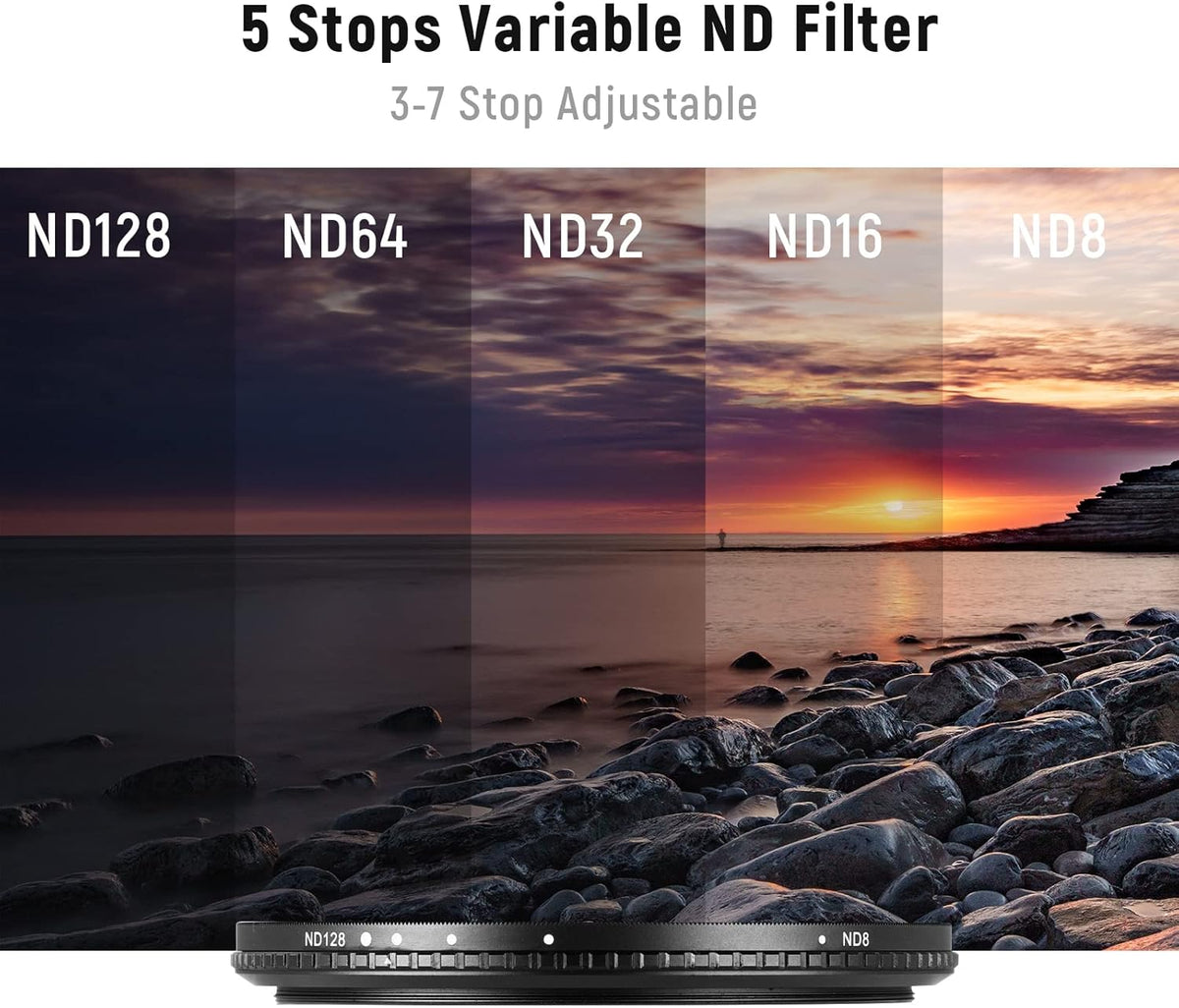 NEEWER 58mm Variable ND Filter, ND8-ND128, Ultra-Slim HD Filter with 30 Multi-Layer Nano Coatings, Waterproof