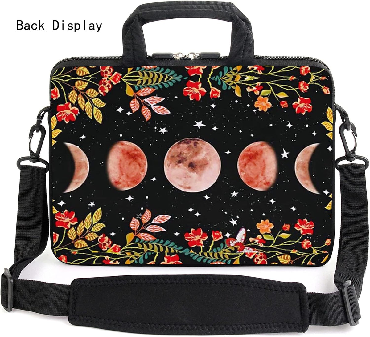13" 13.3" Laptop Sleeve Chromebook Case with Adjustable Shoulder Strap and Accessory Pocket (Flowers Moon)