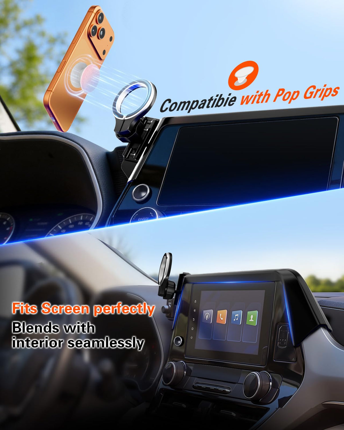 pop-tech Magnetic Car Mount for Toyota Highlander 2020 2021 2022 2023 2024 2025 2026: for MagSafe Strong Magnets Cell Phone Holder Fit 8-Inch Touch