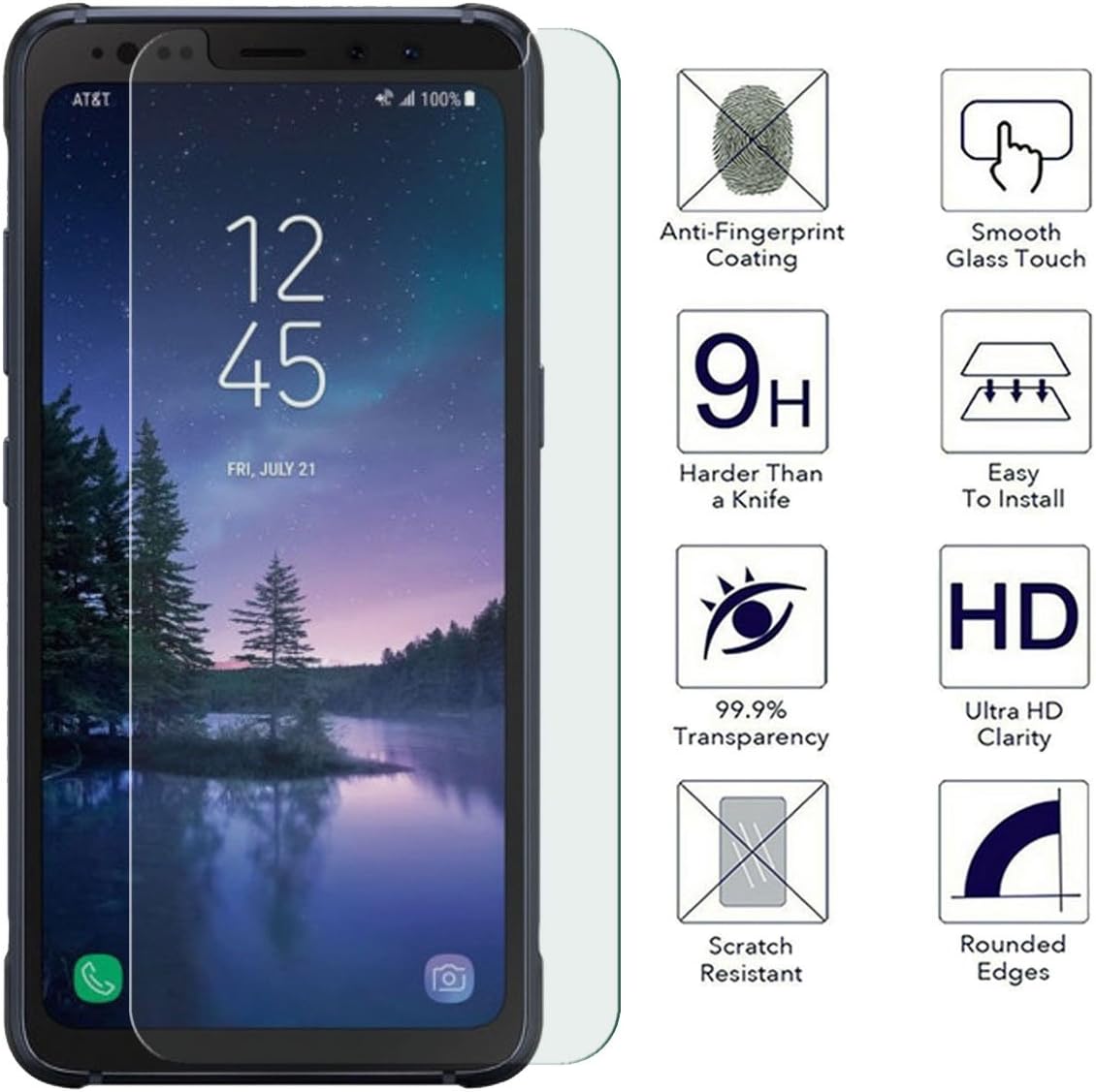 [2 Pack] Tempered Glass Screen Protector for Galaxy S8 Active, Anti-Scratch Ultra Clear 9H, 0.26mm