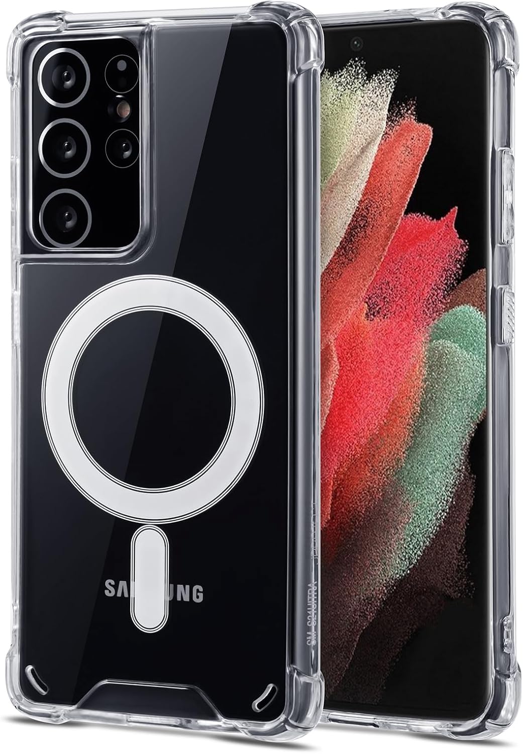 Magnetic Case for Samsung Galaxy S21 Ultra, Shockproof Transparent/Clear Phone Case for MagSafe