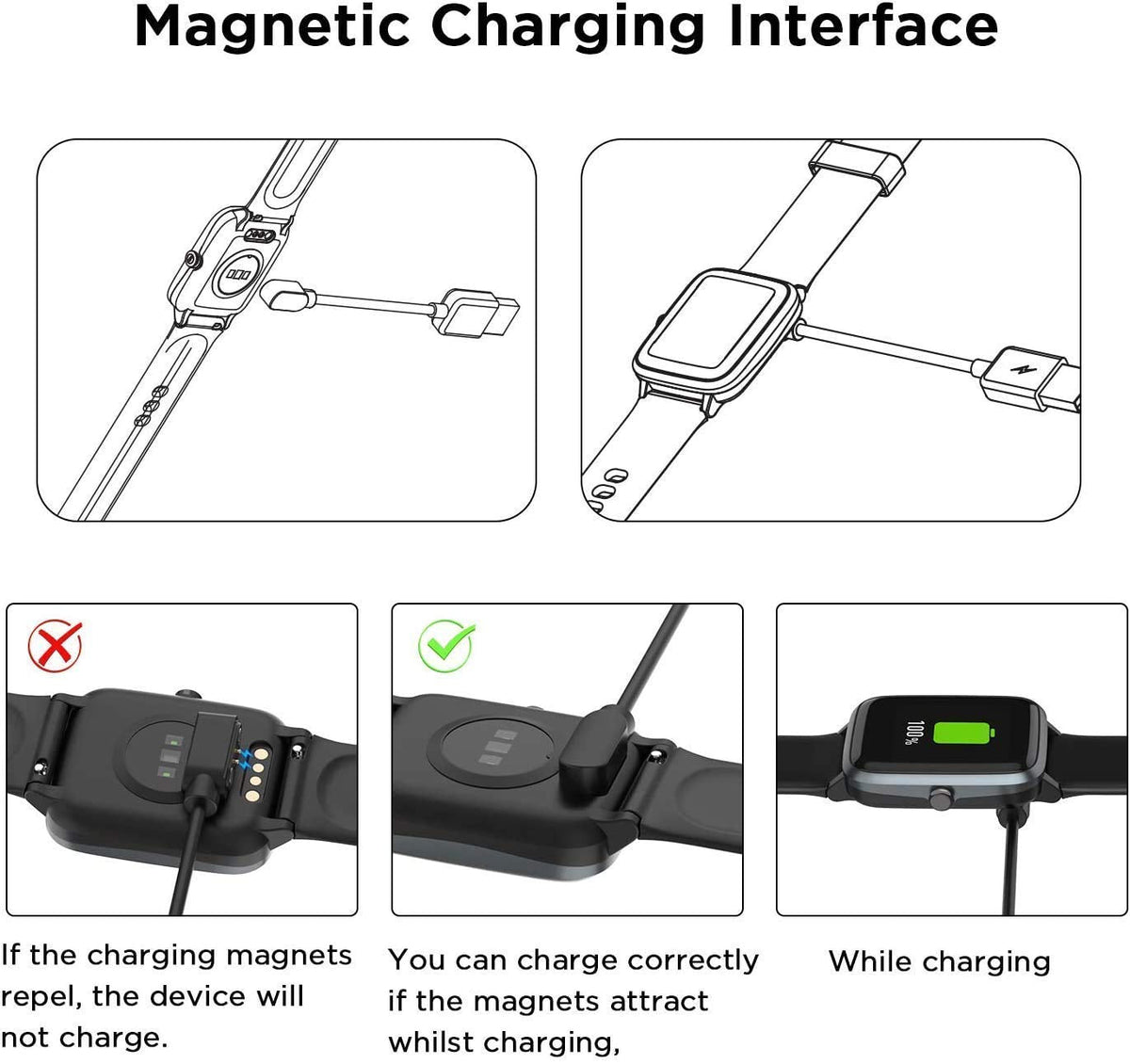 Compatible TOZO S2 Charger, Magnetic USB Charging Cable Replacement for TOZO S2 1.69 Smartwatch (White)