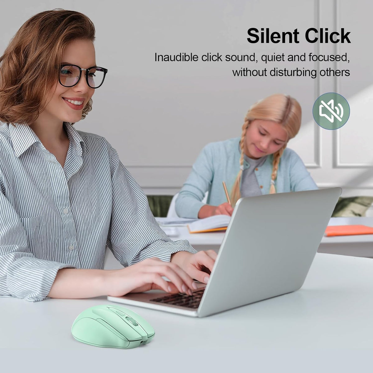 TECKNET Wireless Mouse (BT5.0/3.0 & 2.4G) Rechargeable 4800 DPI Silent USB A & Bluetooth Mouse 6 Buttons, Wide Compatibility - Green